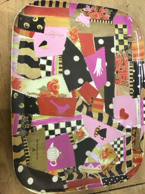MacKenzie Childs Crazy Quilt Tray 18.5 x 14 Inches - Vintage-Inspired Decorative Serving Tray for Coffee Table, Kitchen, or Gift Giving