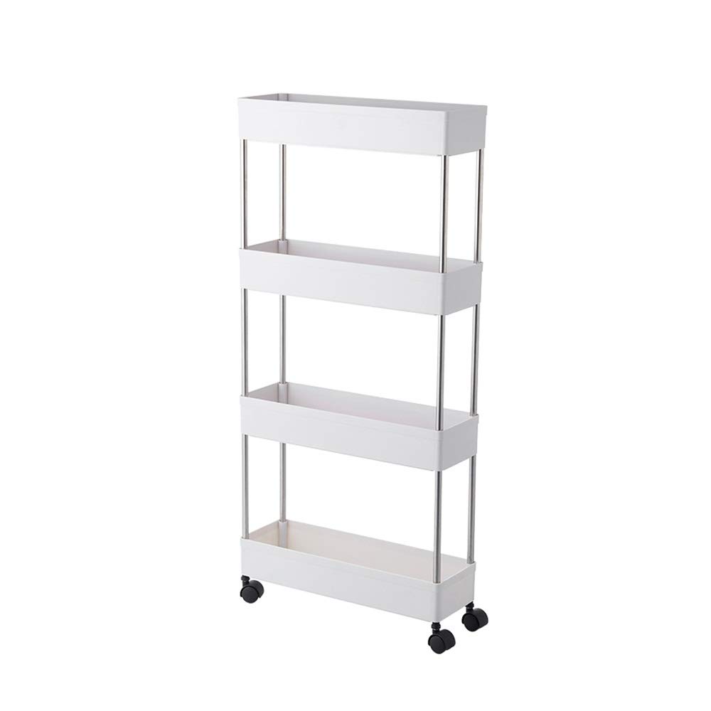 Multi-Layer Rolling Storage Cart - Space Saving Organizer for Kitchen, Pantry, Office & Bathroom - White Trolley Shelf for Snacks, Books & Supplies - Compact Mobile Utility Rack with Wheels