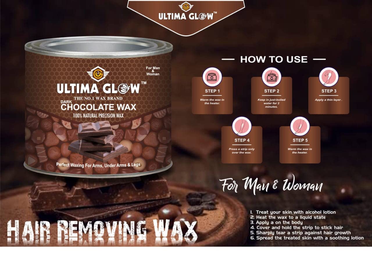 ULTIMA GLOW Dark Chocolate Strip & Stick Wax (600g) - Hair Removal Wax for Women & Men | Arms, Legs, Chest, Back & Full Body | Tan Removal | All Skin Types | At-Home Salon Waxing & Travel-Friendly Hair Removal