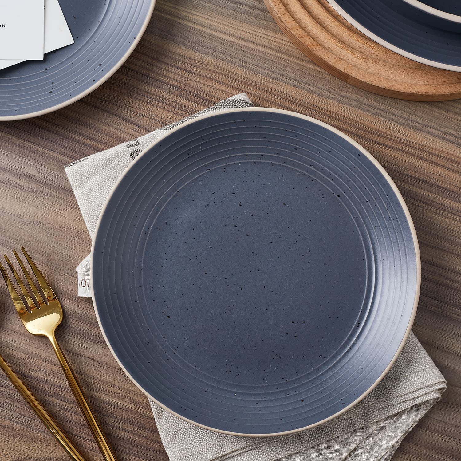 Lauren Modern Stoneware 32-Piece Round Dinnerware Set - Plates & Bowls for 8, Charcoal Gray - Elegant Dinnerware for Family Gatherings & Entertaining