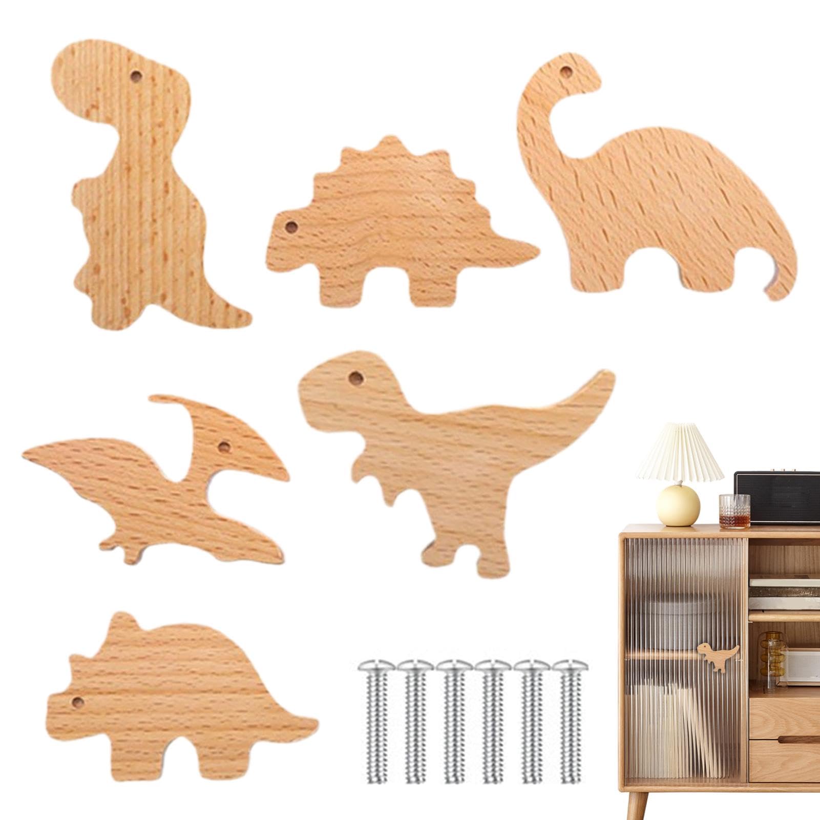 Dinosaur Drawer Pulls - Wooden Dresser Knobs for Baby Room, Unique Decorative Cabinet Handles for Closet & Wardrobe - Perfect for Nursery Decor, Kids Furniture & Home Organization