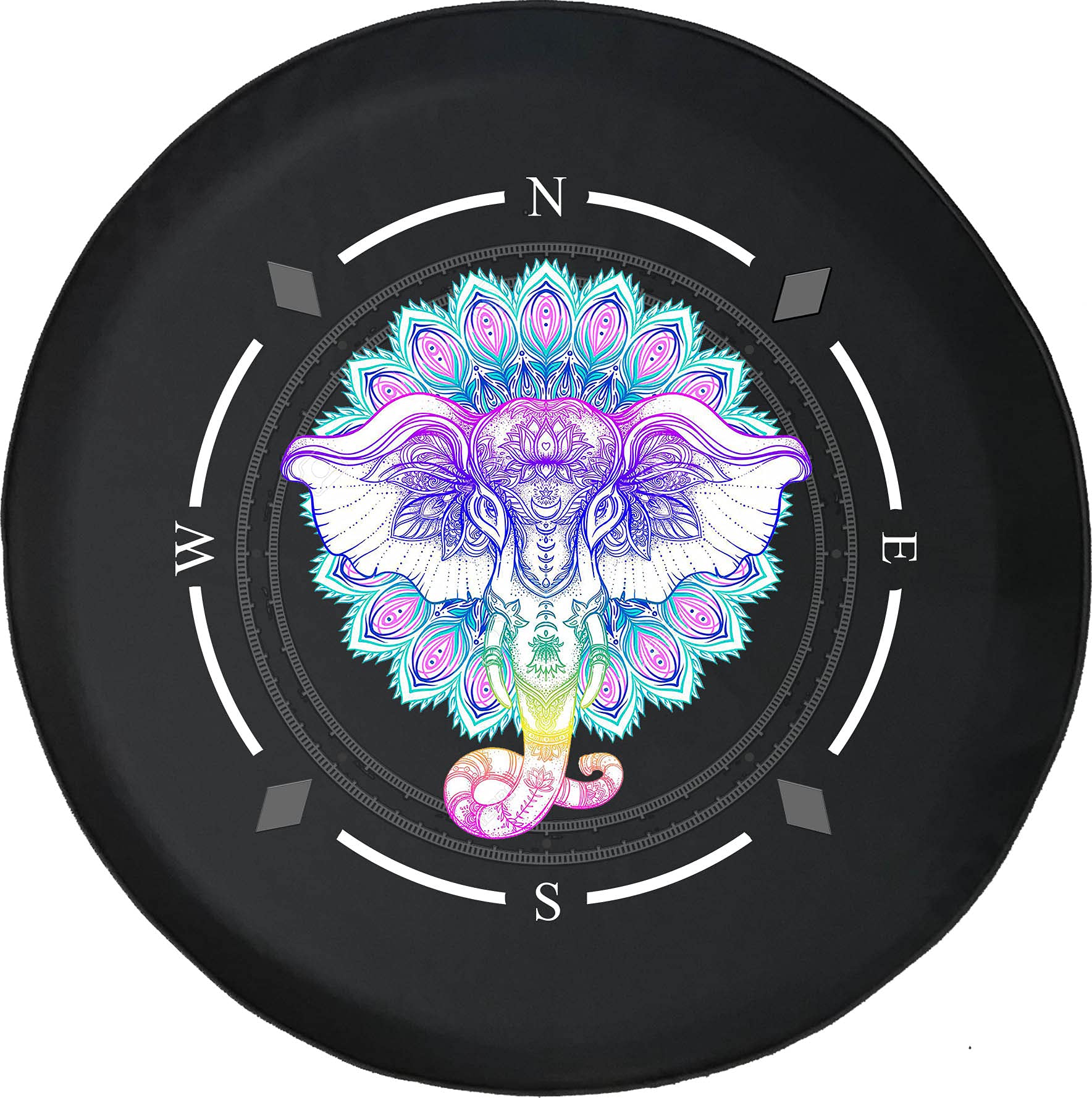 **American Unlimited Spare Tire Cover with Compass Design - Bright Safari Elephant Jungle Wheel Cover for SUV, Trailer, RV & More - Perfect for Off-Road Adventures & Outdoor Travel**