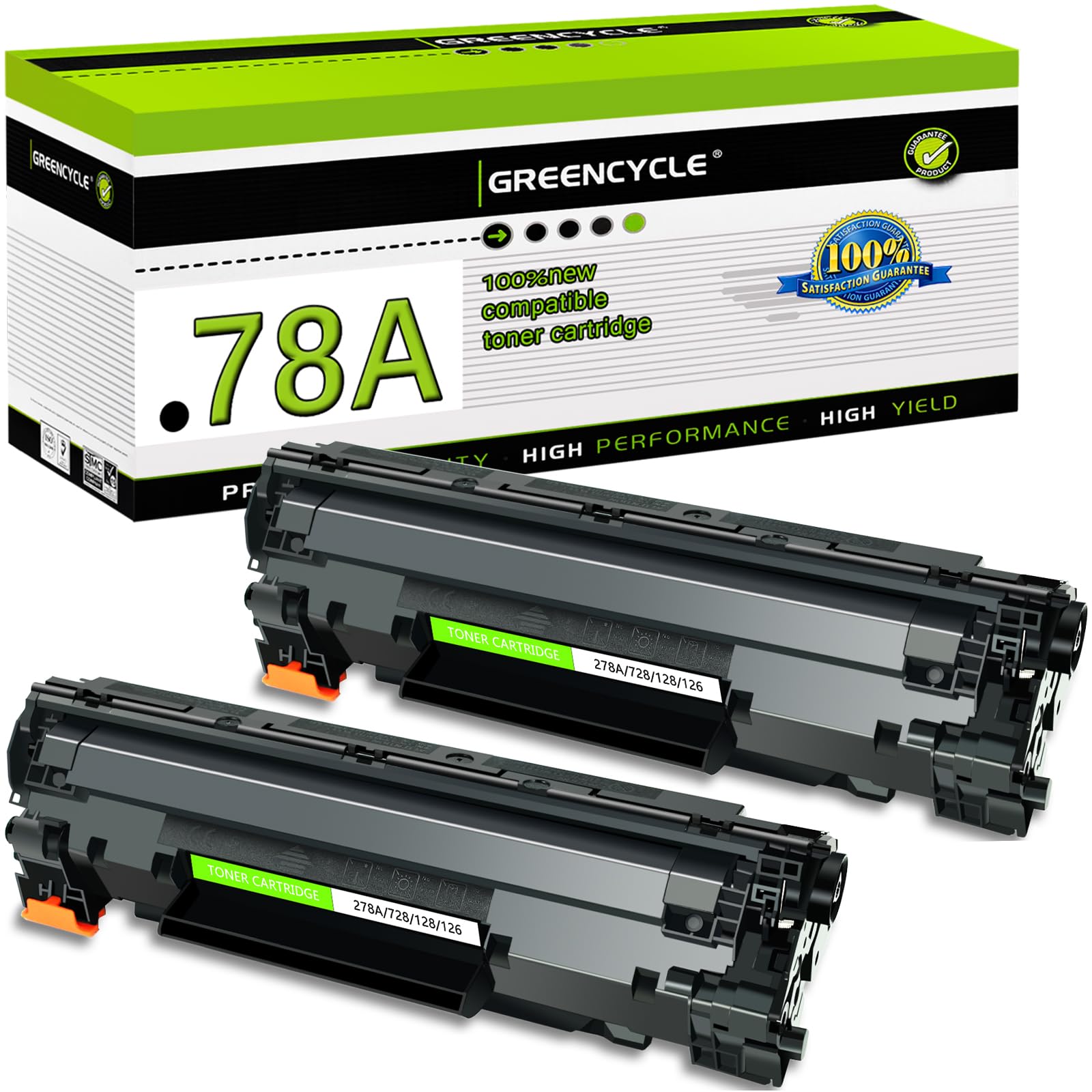 Greencycle Compatible Black Laser Toner Cartridges (2-Pack) - Replacement for HP CE278A 78A - Works with HP Laserjet P1606dn, P1566, M1536dnf, M1536 MFP, P1606, P1560, P1600 Printers - High-Quality Printing for Office Documents & Home Use