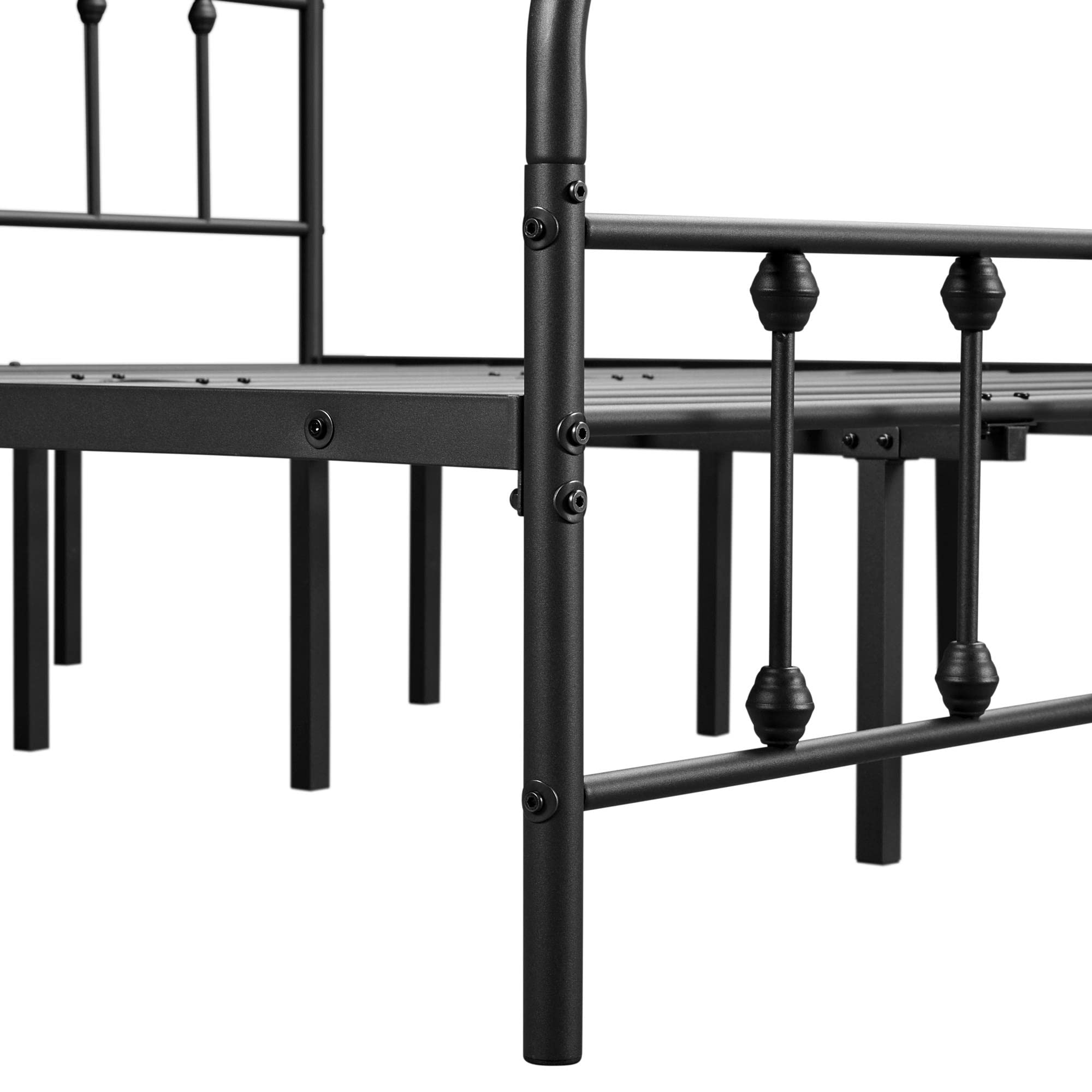 Topeakmart King Size Victorian Style Metal Bed Frame with Headboard - No Box Spring Needed, Sturdy Slat Support & Under Bed Storage - Perfect for Master Bedrooms, Guest Rooms & Small Spaces (Black)