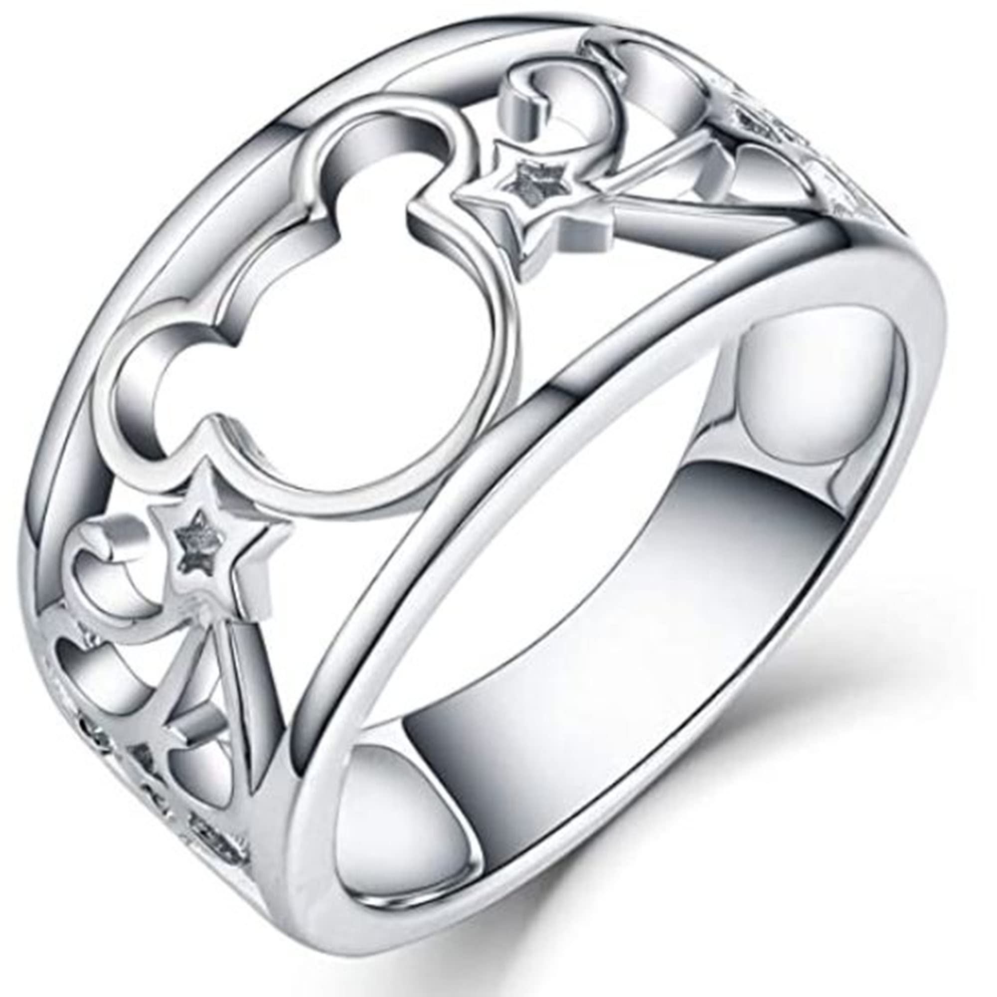 14K White Gold Plated 925 Sterling Silver Mickey Mouse Ring for Women - Disney Jewelry Gift for Her - Perfect for Birthdays, Anniversaries & Disney Fans