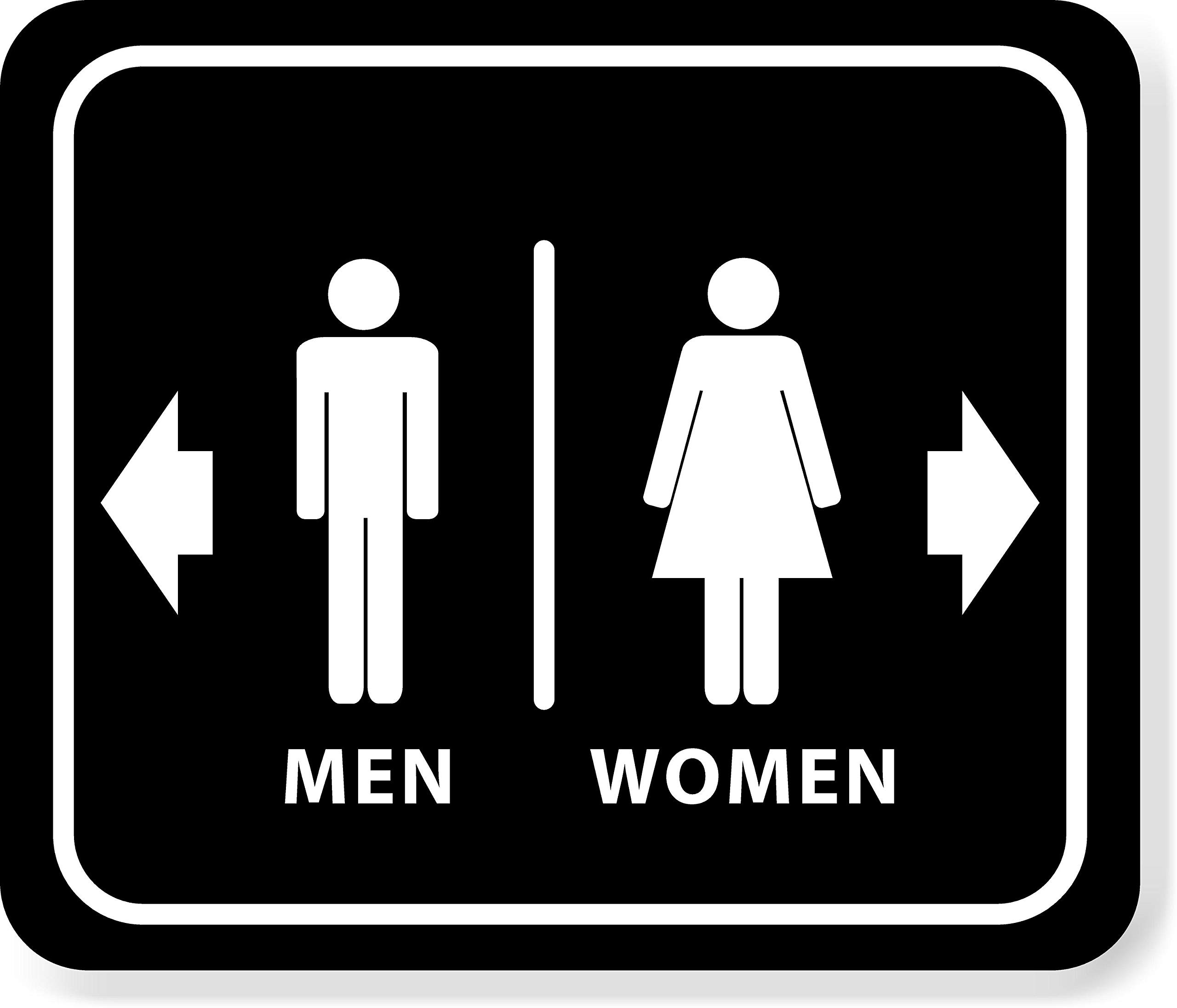 Black Aluminum Composite Bathroom Sign - Right Arrow for Women & Left Arrow for Men - 8.5