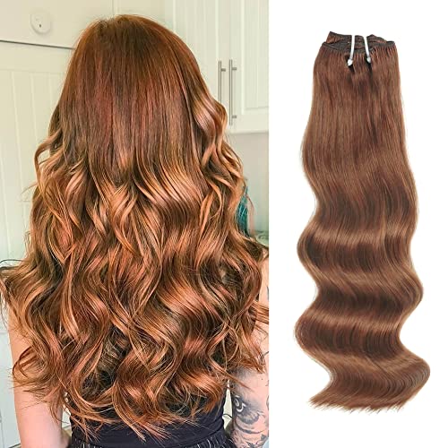 ABH AMAZINGBEAUTY Clip-In Human Hair Extensions - 18 Inch Double Weft Remy Hair (7 Pieces, 17 Clips, 125g) - Color 30 Medium Auburn for Thick & Voluminous Hair - Perfect for Parties, Weddings & Everyday Styling