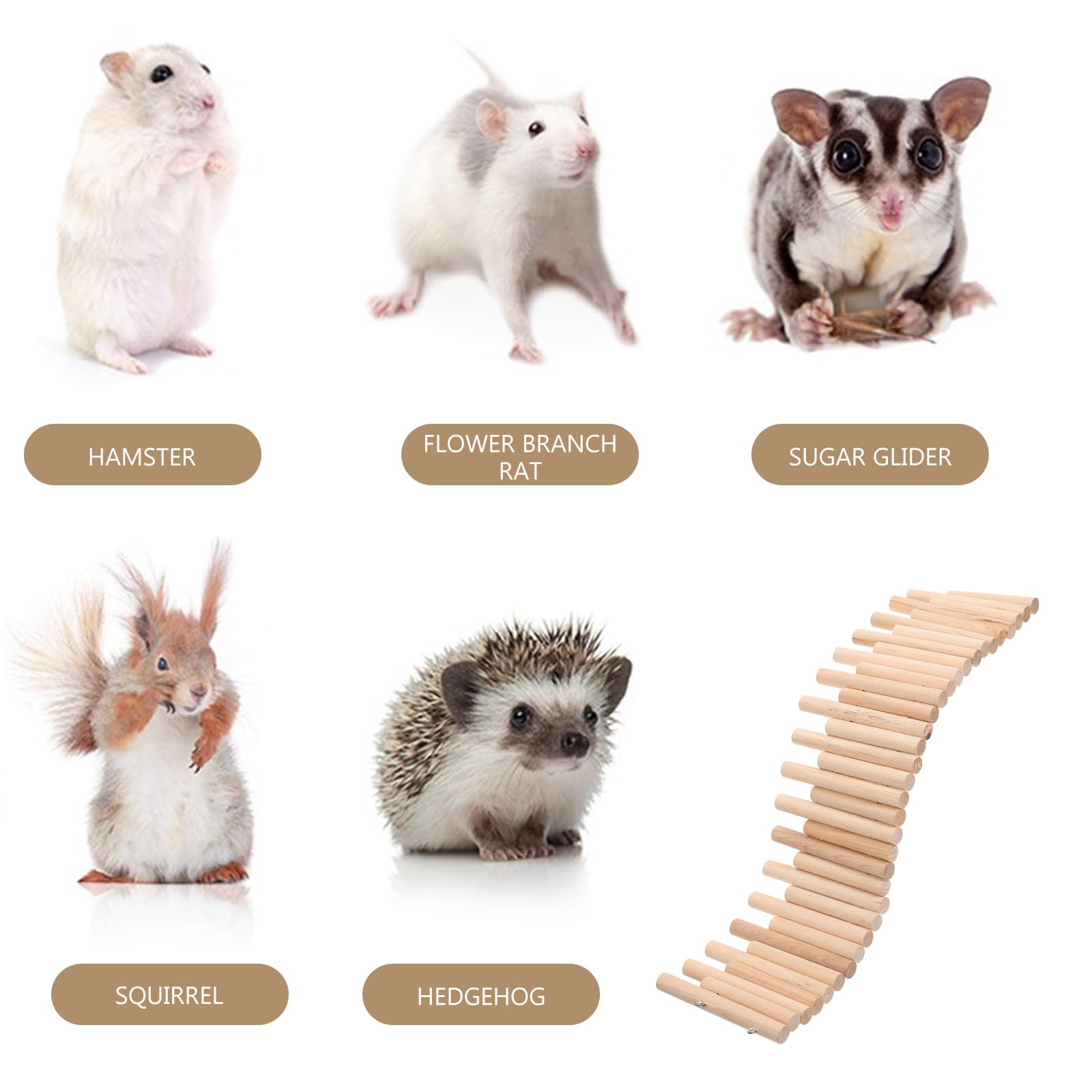 Natural Wooden Hamster Bridge & Hideout - Chew Toy for Hamsters, Mice, Gerbils & Chinchillas | Flexible Climbing Platform, Door Fence & Basket Accessories | Perfect for Cage Decor & Small Pet Playtime