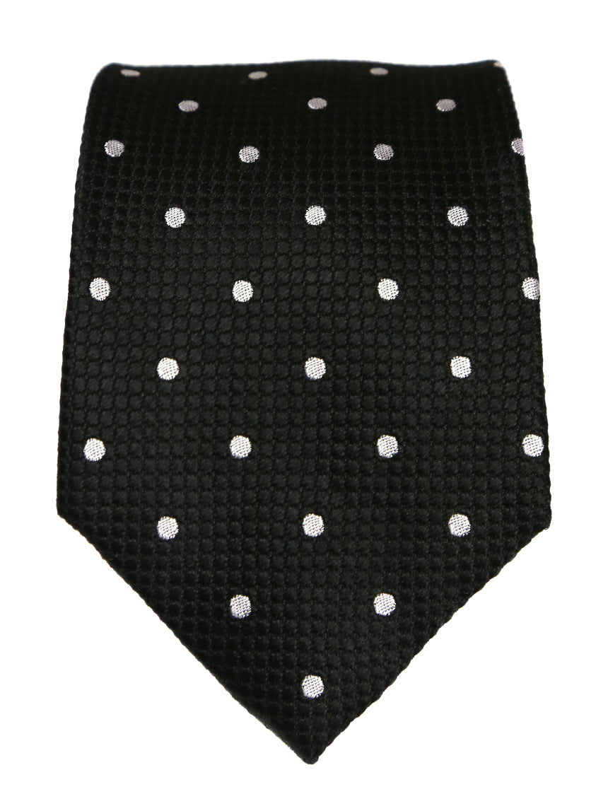 DÉCLIC Classic Spot Tie - Black & White Striped Necktie for Men | Formal & Business Attire | Perfect for Weddings, Office, and Special Occasions