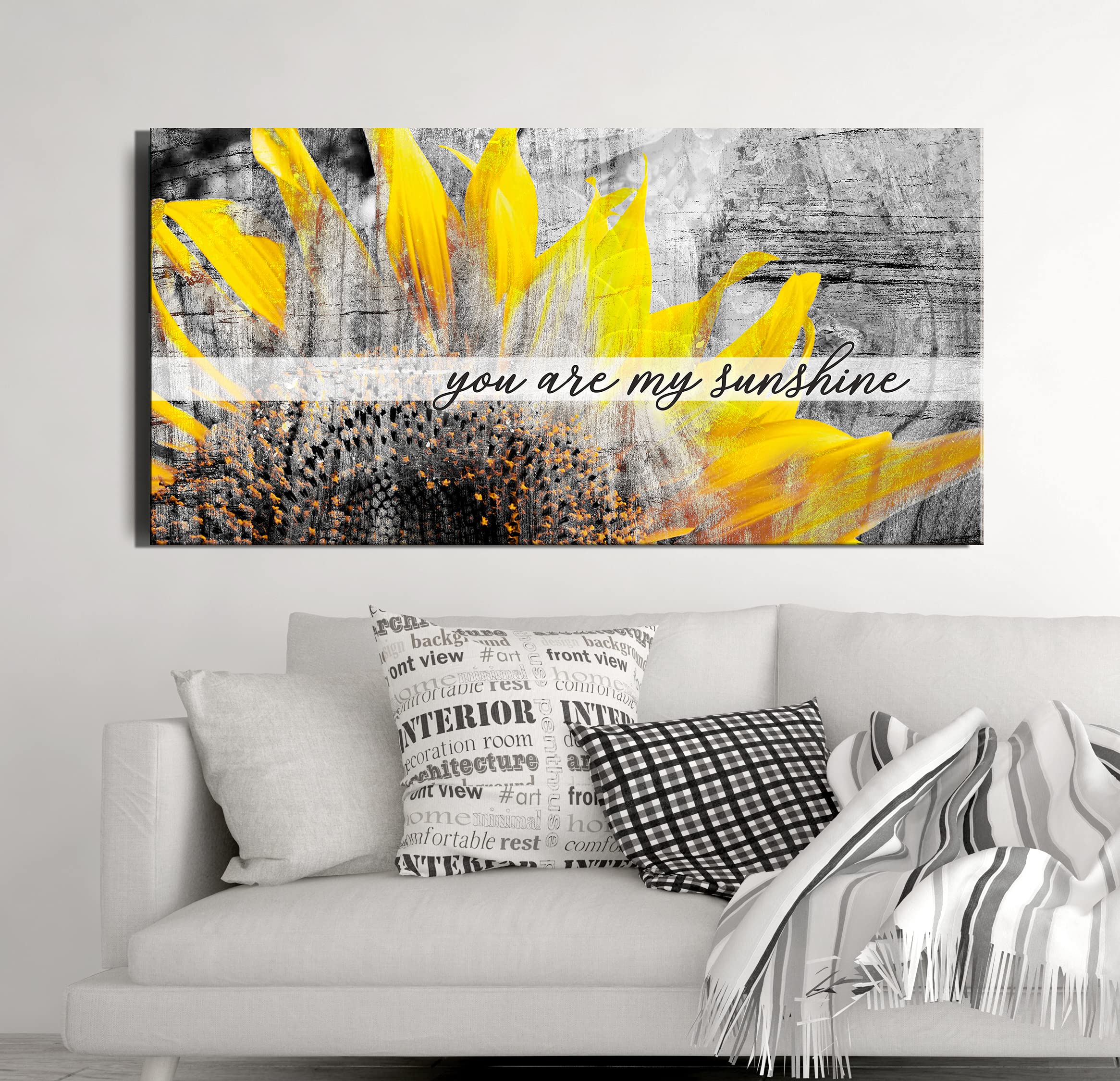 You Are My Sunshine Sunflower Wall Art - Large Canvas Flower Painting for Living Room Decor - Yellow & Grey Modern Home Decor (60x27 inches) - Perfect for Farmhouse, Bedroom & Office Wall Decoration