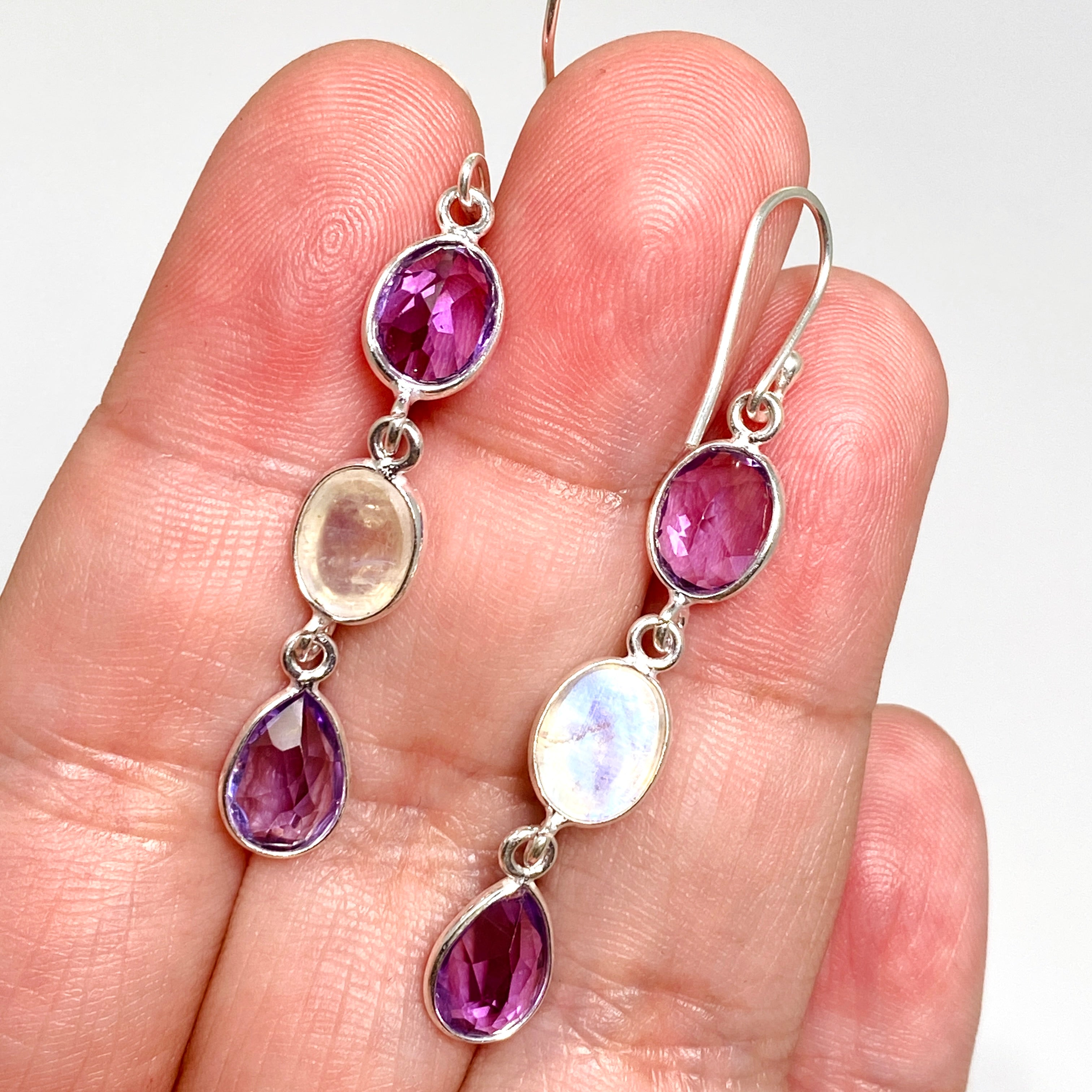 Amethyst and Moonstone Multi-Stone Earrings F190 - Elegant Handmade Jewelry for Women, Perfect for Parties, Weddings & Gifts
