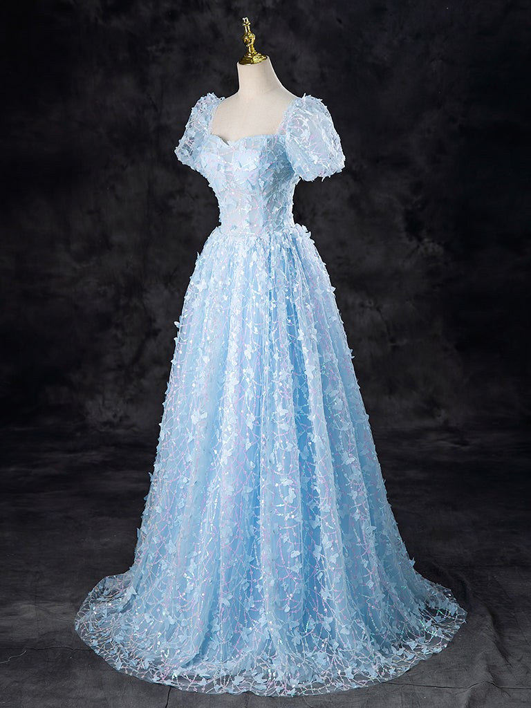 Elegant A-Line Tulle Sequin Lace Blue Prom Dress for Homecoming, Evening Gala & Special Occasions