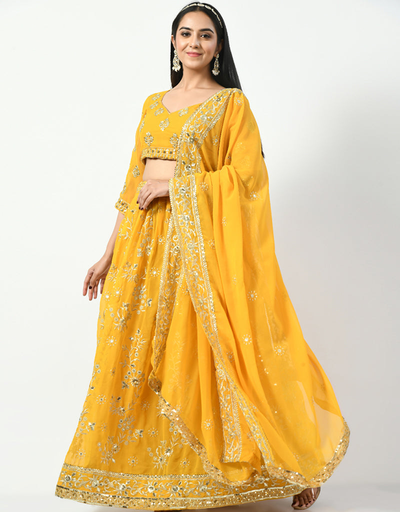 Stylish Carrot Orange Faux Georgette Lehenga Choli Set - Traditional Indian Bridal Wear for Weddings & Festivals