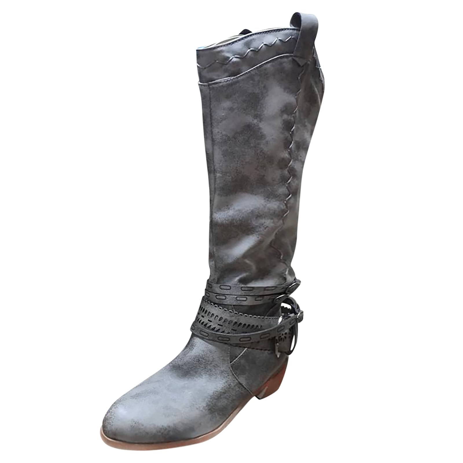 **Women's Cowboy Boots - No Heel, Arch Support, Side Zipper, Vintage Leather Flat Booties for Comfort & Style | Perfect for Casual Wear, Western Fashion & Outdoor Activities**