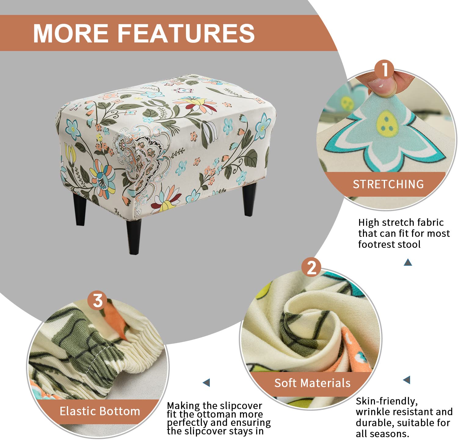 Stretch Ottoman Slipcover - Elastic Rectangular Storage Ottoman Cover with Non-Slip Bottom | Perfect for Living Room, Bedroom & Nursery Furniture Protection