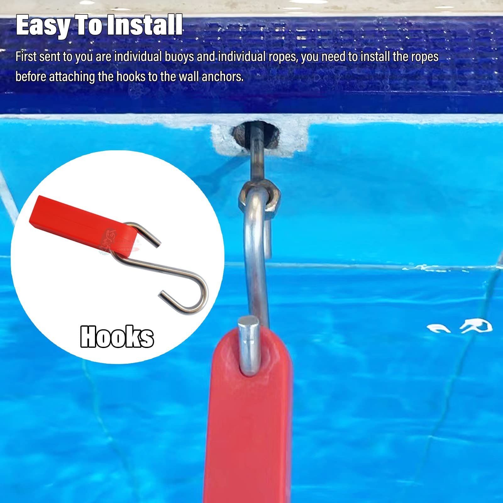 Premium Swimming Pool Safety Rope Float Line Divider - Blue & White Buoy Kit for Inground Pools (10/20/24/30/33 Ft) - Ideal for Deep Water & Shallow Beach Separation, Lane Marking & Pool Safety