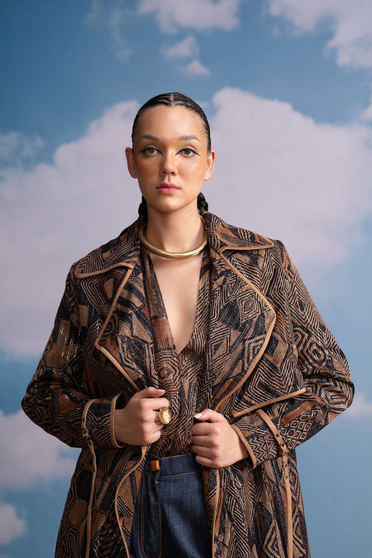 Brown Geometric Print Lurex Top - Stylish Women's Blouse for Party & Evening Wear - Perfect for Night Out, Date Night & Special Occasions