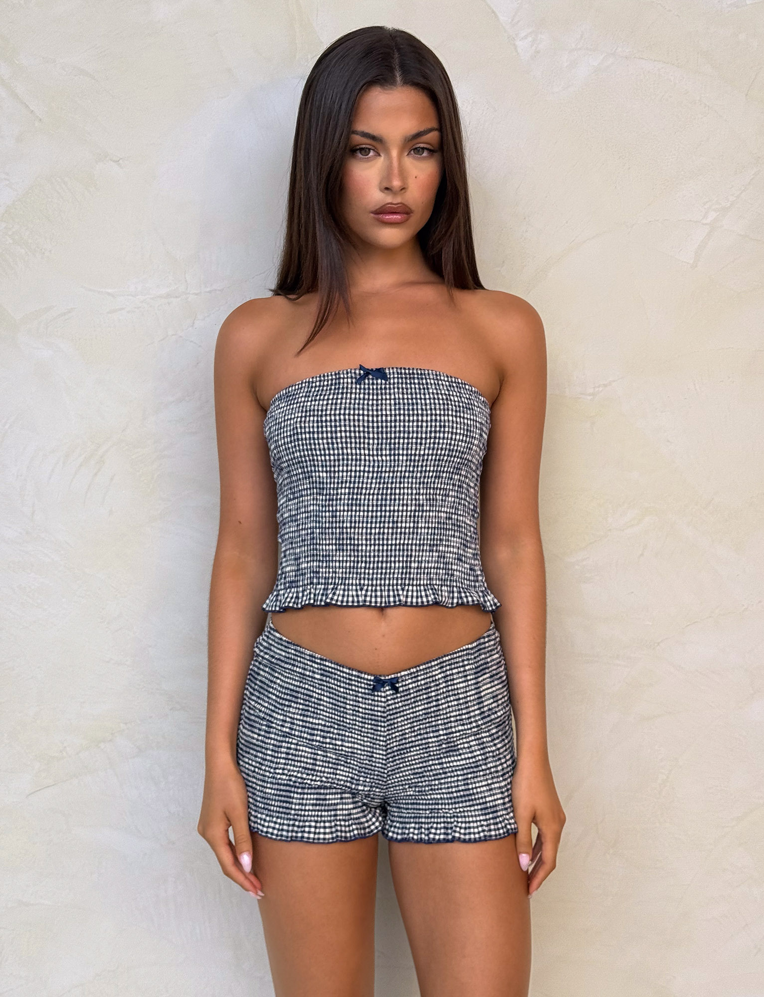 ERYNN SHORTS - Stylish Navy Gingham Shorts for Women | Comfortable Summer Casual Wear | Perfect for Beach, Picnic & Outdoor Activities