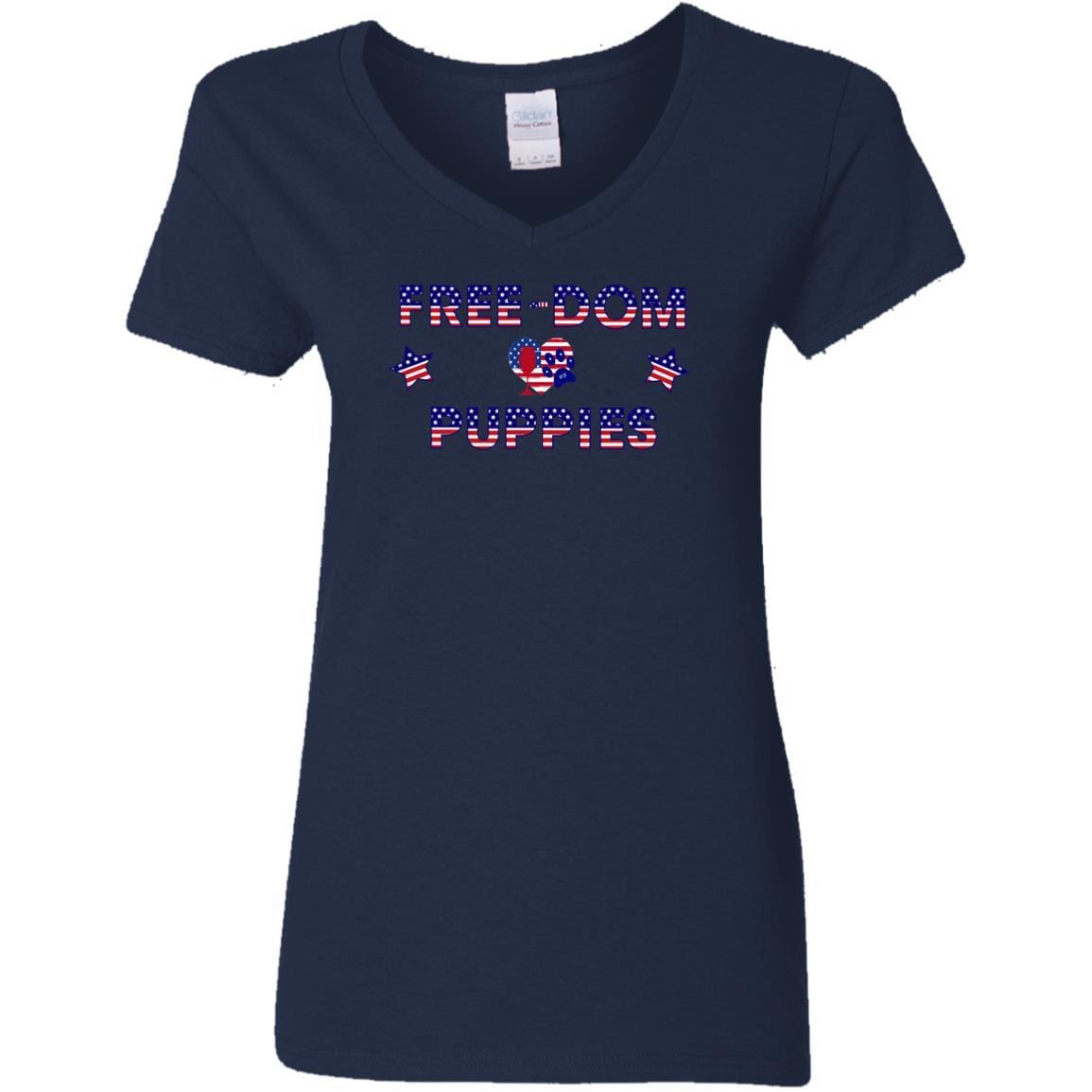 WineyBitches.Co Free Dom Puppies Women's 5.3 oz V-Neck T-Shirt - Soft Cotton Tee for Casual Wear, Girls Night Out & Dog Lovers