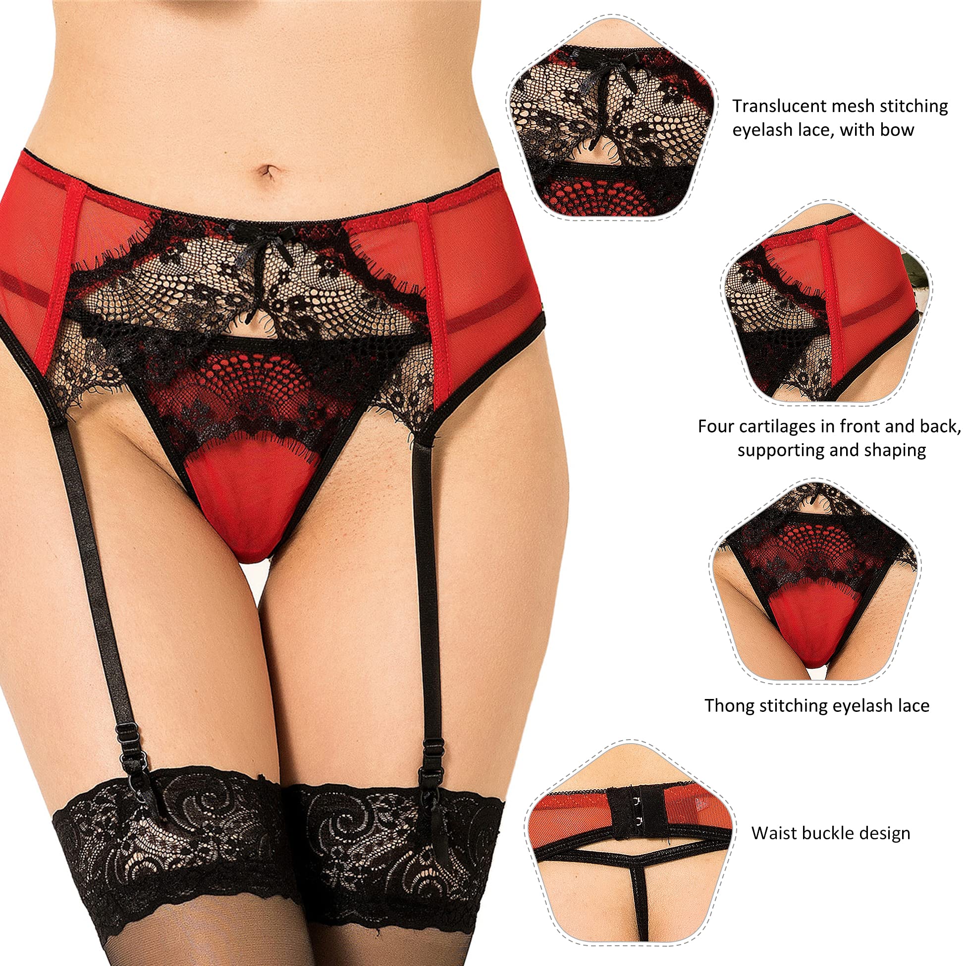 Oh My Dear Women's Lace Garter Belt Set - Adjustable Mesh Suspenders with 4 Straps for Thigh High Stockings | Plus Size Lingerie Accessories for Bridal, Boudoir & Special Occasions