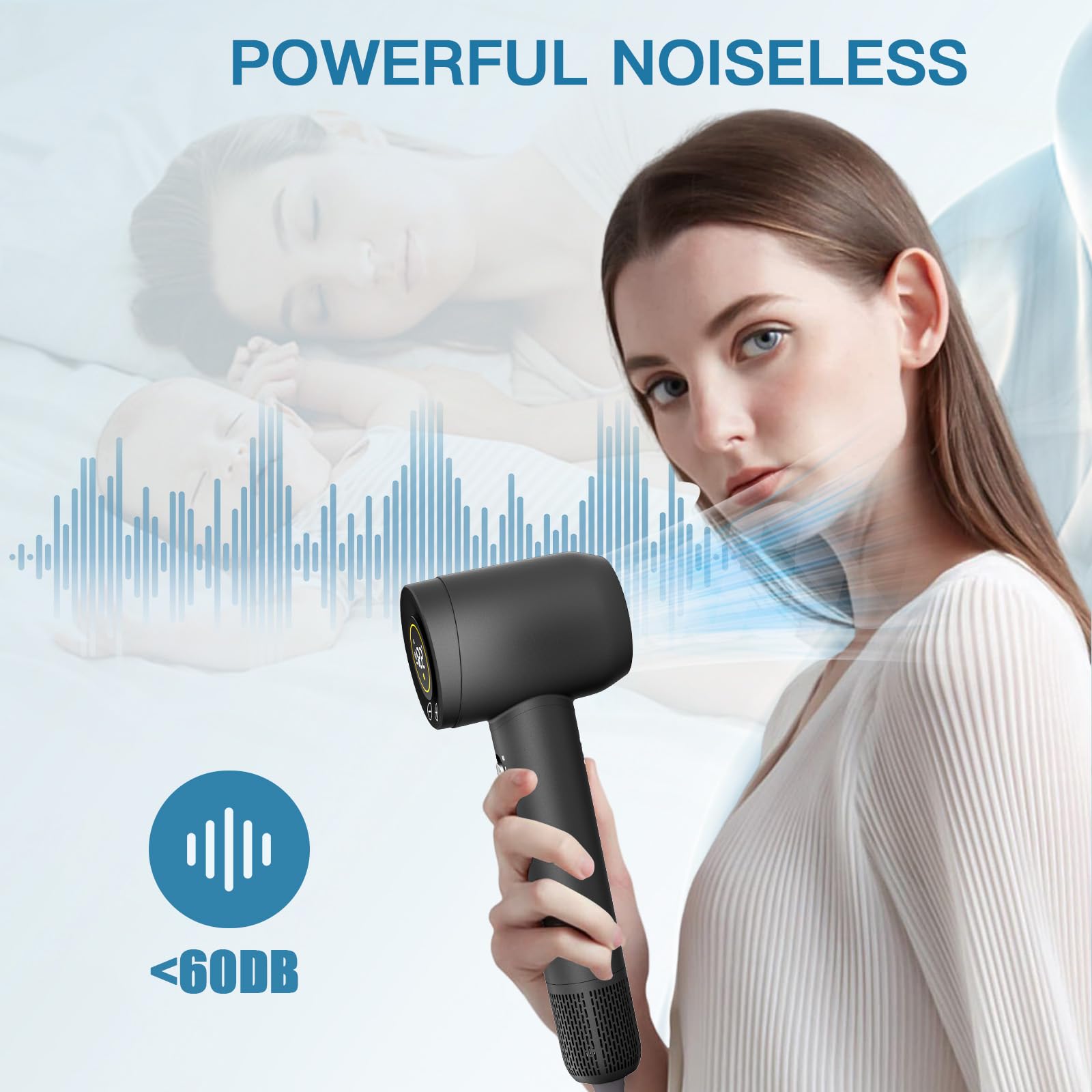 TanSon 1600W Professional Ionic Hair Dryer with Diffuser - Fast Drying, Thermo-Control Technology, Low Noise, Compact & Lightweight for Salon, Home & Travel Use (Grey) - Perfect for Styling, Volume & Healthy Hair Care