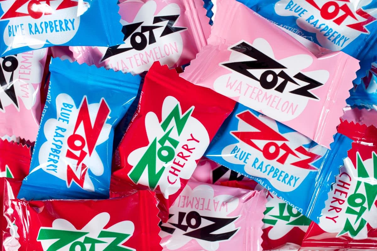 Zotz Fizzy Bulk Candy - 46 Individually Wrapped Hard Candies in Assorted Fruit Flavors (Cherry, Watermelon, Blue Raspberry) | Authentic Italian Candy Since 1970 | Perfect for Parties, Halloween Treats & Office Snacks