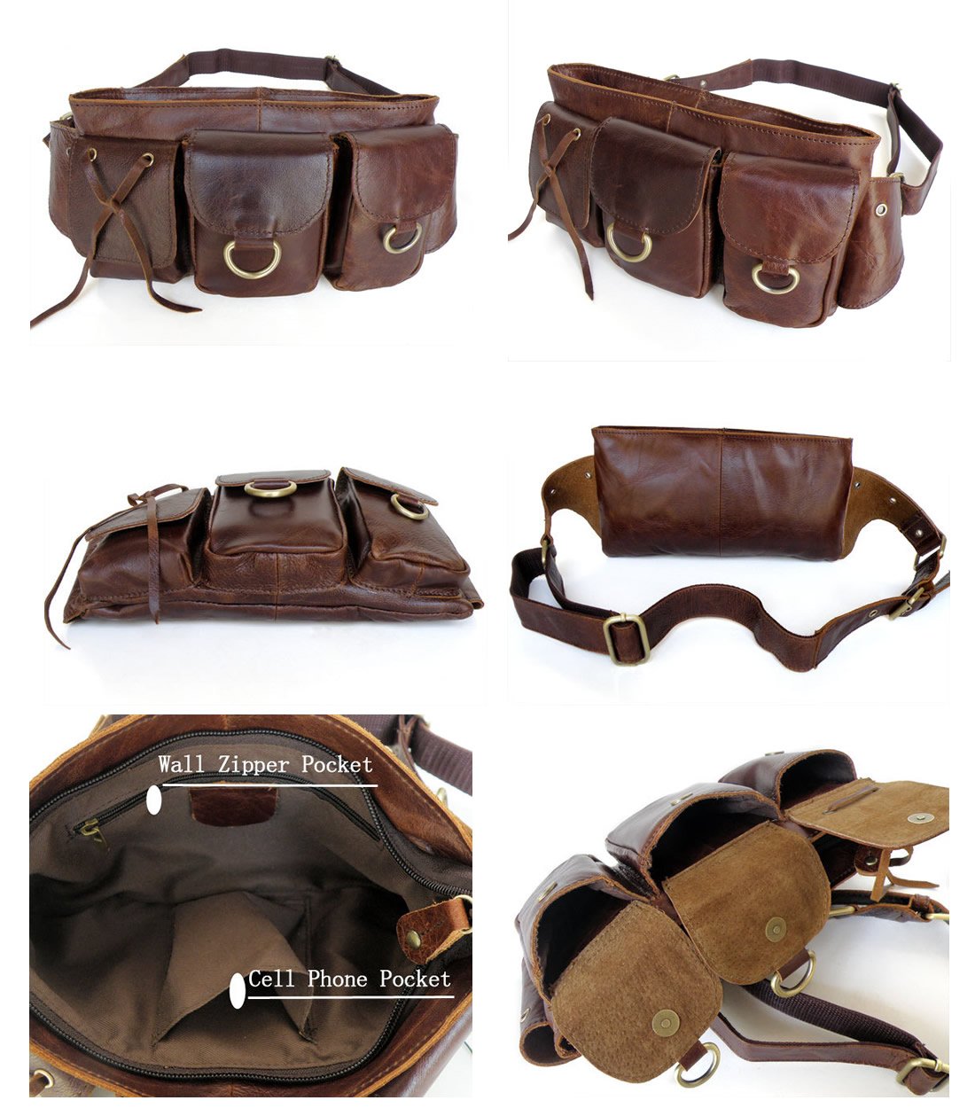 Genuine Cowhide Leather Unisex Belt Bag for Men & Women - Hip Purse, Money Pouch, Cycling Waist Pack - Perfect for Outdoor Activities, Travel & Daily Use (Model 3014)