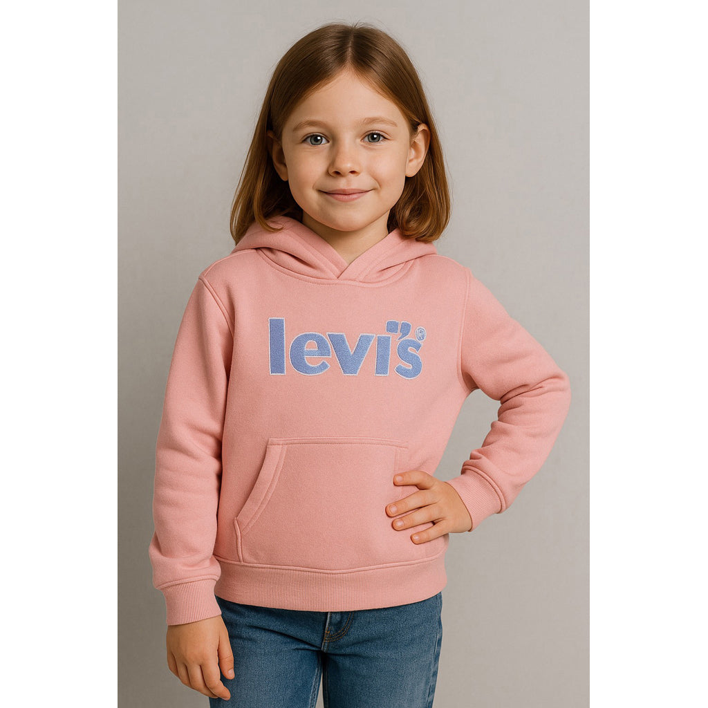 Levi's Girls' Taped Sleeve Pullover Hoodie - Soft Cotton Fleece Sweatshirt for School, Playdates & Outdoor Activities