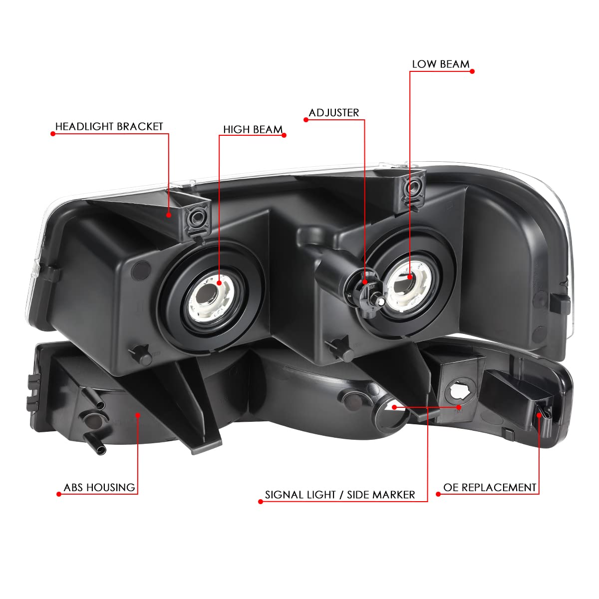 DNA MOTORING Headlights for 03-23 Chevy Express Savana - Black/Amber - Perfect for Night Driving & Off-Road Use