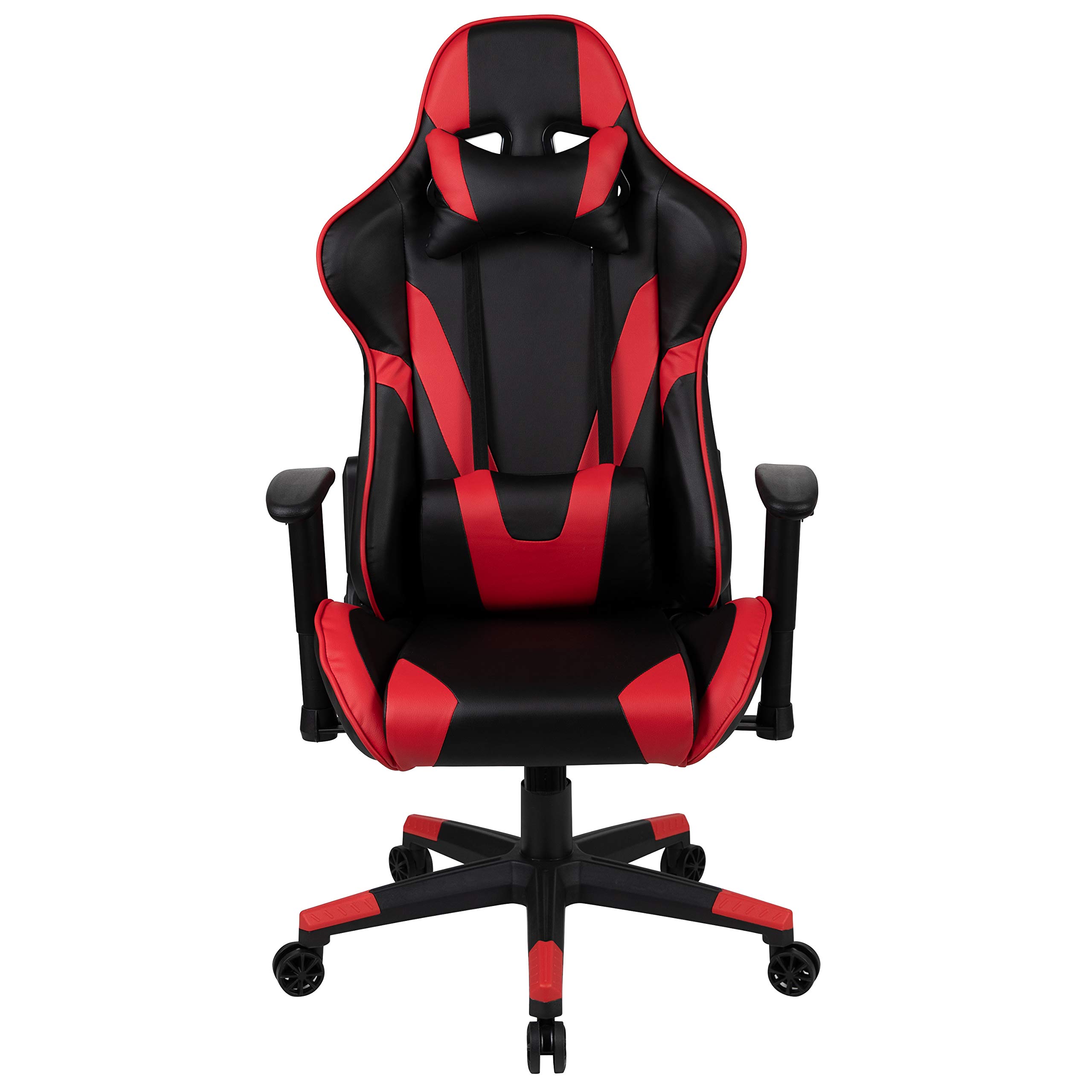 Flash Furniture X20 Ergonomic Racing Style Gaming Chair - Fully Reclining PU LeatherSoft with Lumbar Support Pillow, Adjustable Swivel Computer Desk Chair for Office & Home (Red/Black) - Perfect for Gamers, Streamers & Remote Workers