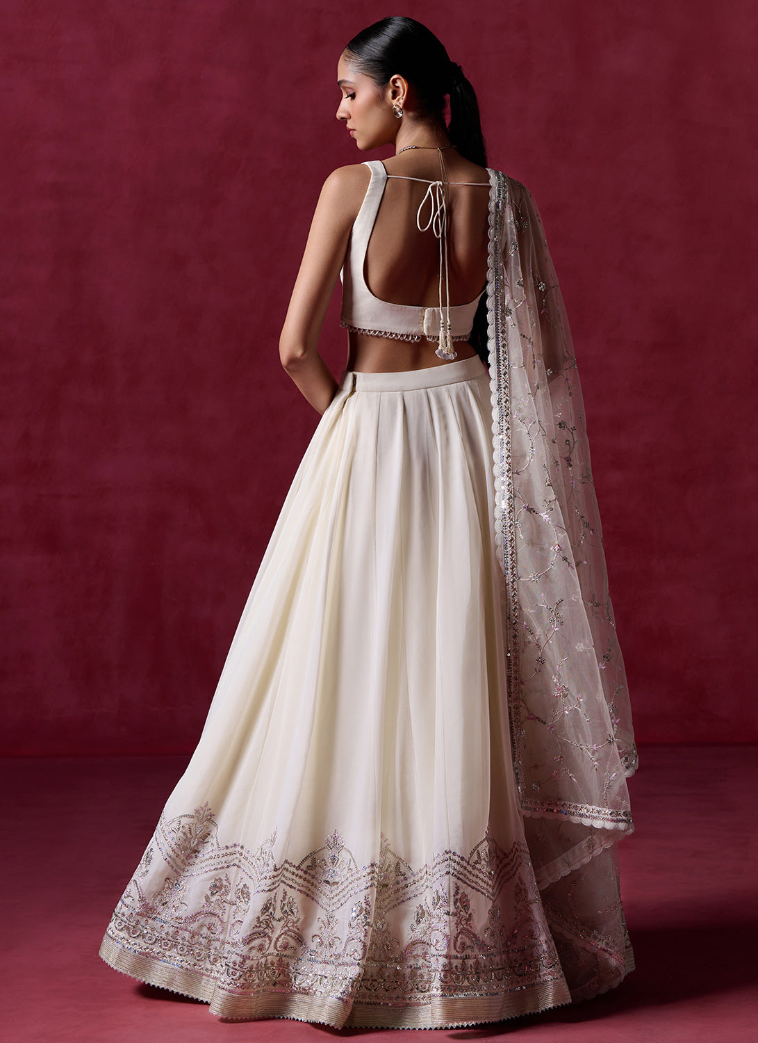 Ivory Embroidered Georgette Lehenga Choli Set for Women - Traditional Indian Bridal Wedding Party Dress - Perfect for Festivals, Sangeet & Mehendi Ceremonies