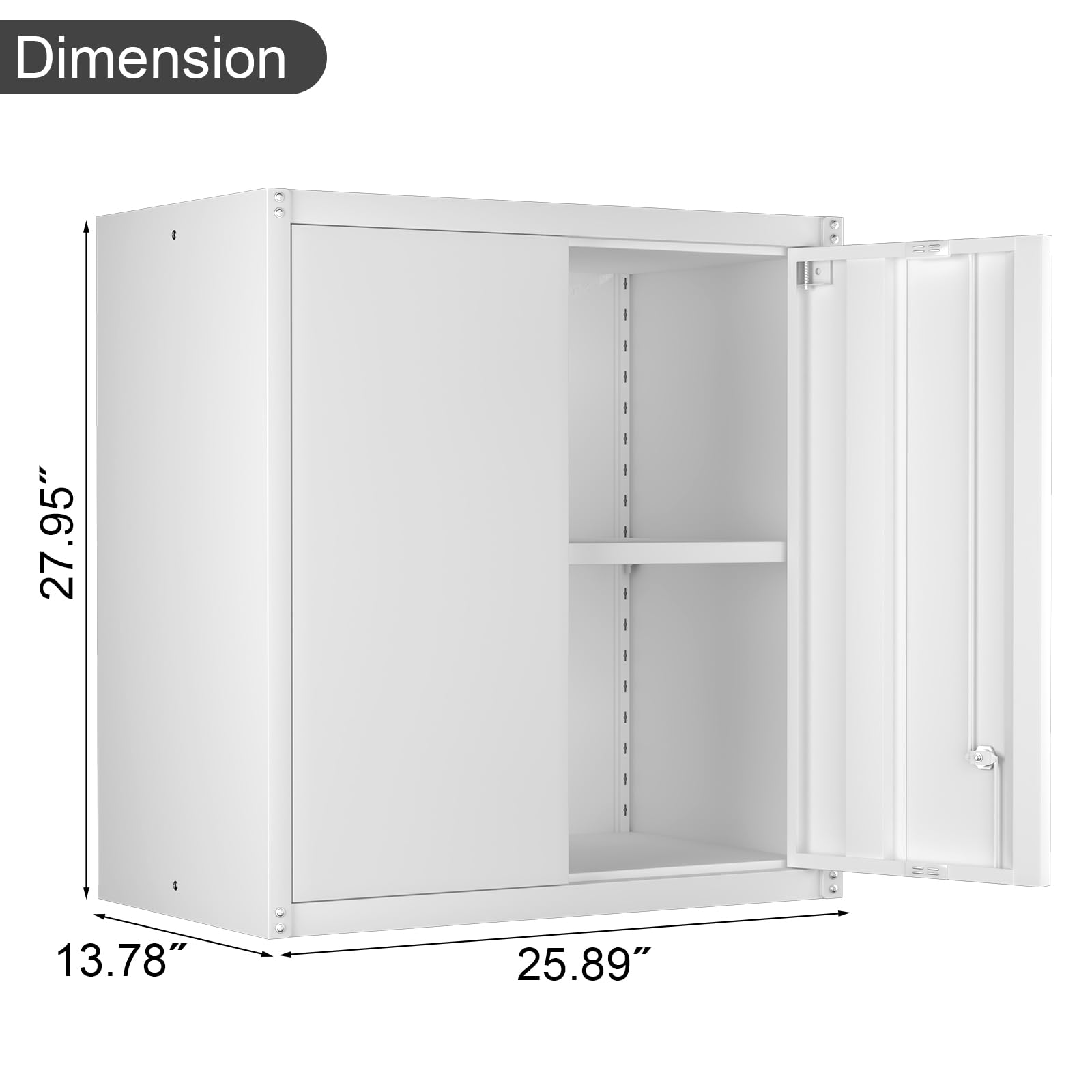 White Metal Wall Cabinet - 2 Door Steel Storage Hanging Cabinet for Office, Home, Kitchen & Bathroom - Durable Wall Mounted Organizer for Shelves, Towels & Supplies