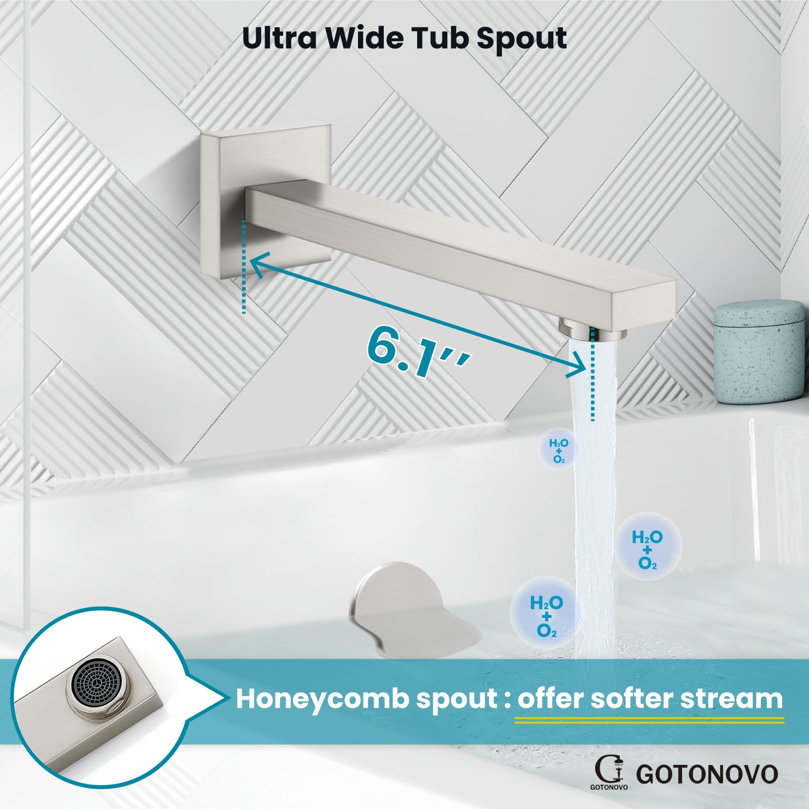 Gotonovo 3-Function Wall Mount Shower System Set with Rainfall Shower Head, Handheld Spray, and Tub Spout - 8 Inch Brushed Nickel Shower Faucet Combo with Rough-In Valve - Perfect for Bathroom Renovation and Modern Home Spa Experience