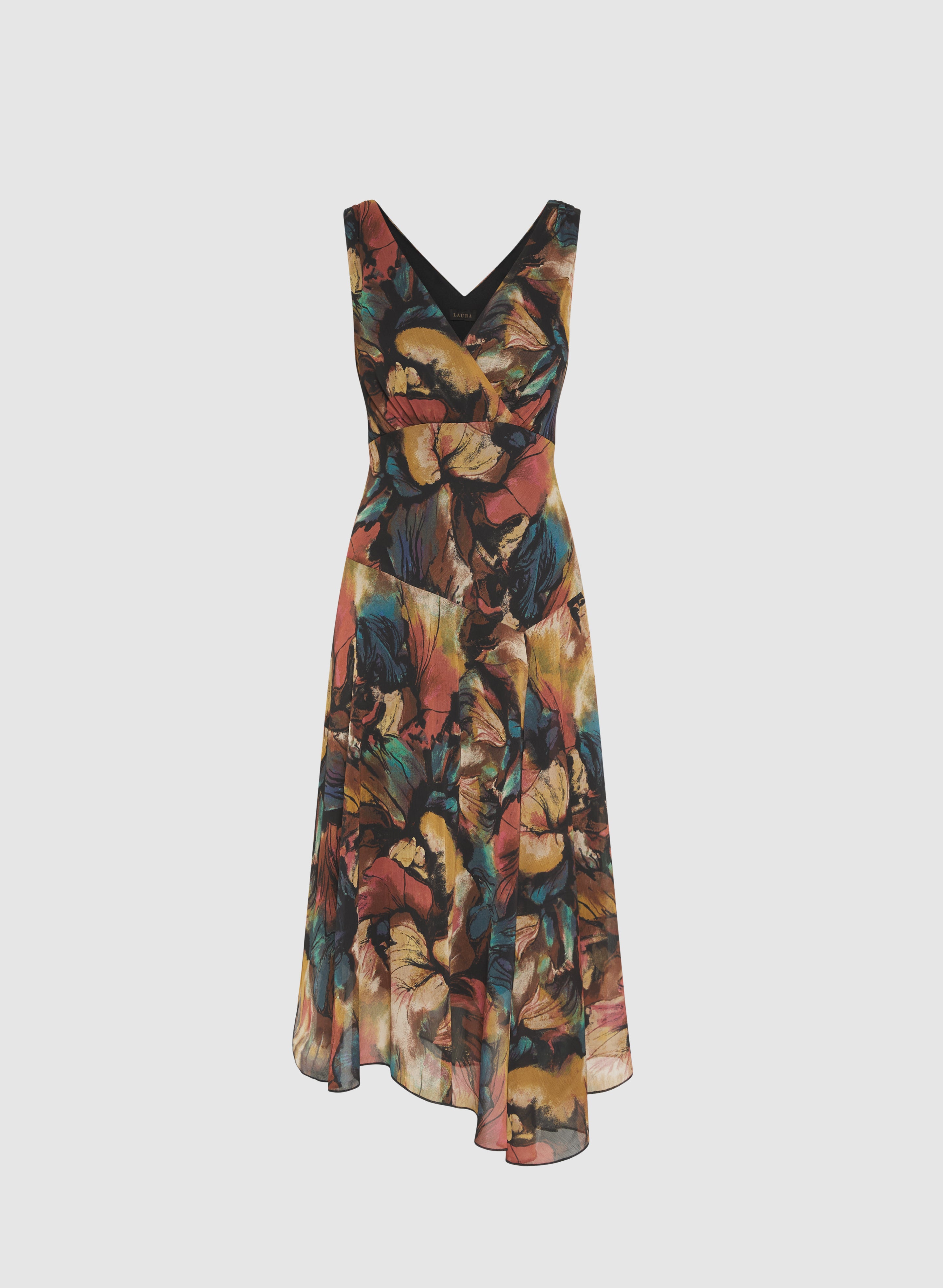Elegant Floral Chiffon Midi Dress for Women - Summer Boho Party & Wedding Guest Outfit