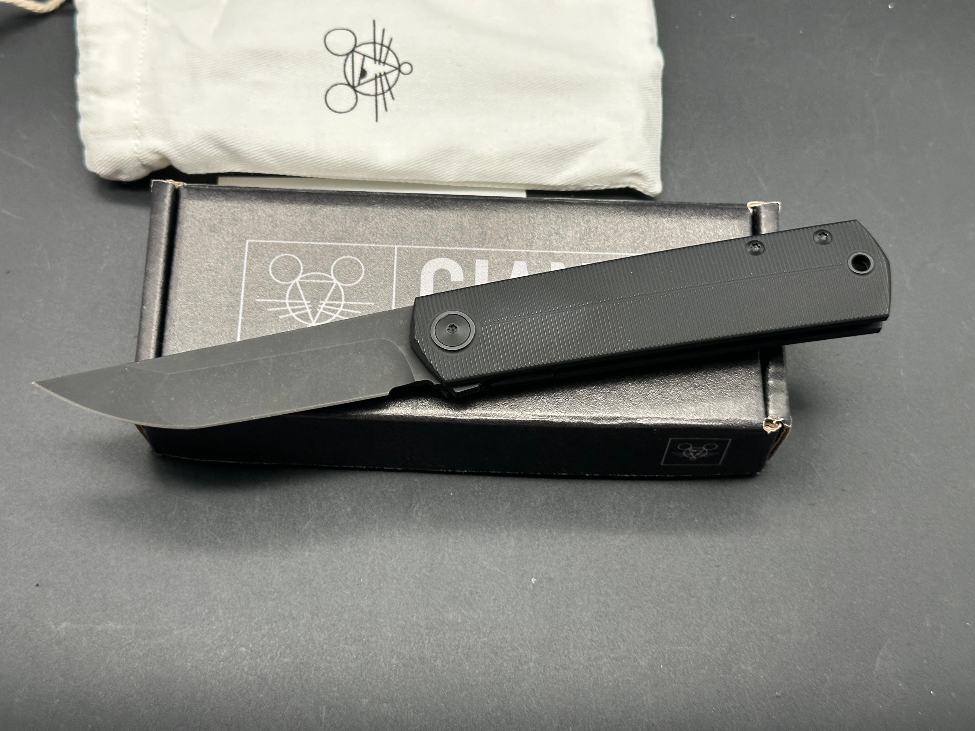 GiantMouse GMP9 Folding Knife #65 - Black PVD CPM 20CV Blade & Stonewashed Titanium Handles | EDC, Outdoor, Camping, Survival Gear