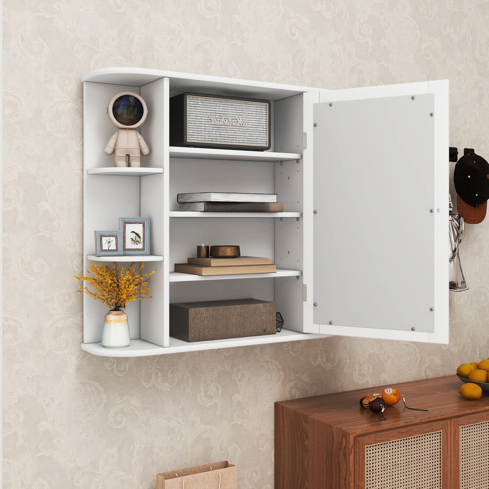 Wall Mounted Mirror Cabinet with Adjustable Shelves & Doors - Bathroom Medicine Storage Cabinet for Living Room, Bathroom, Apartment & Dorm - Perfect for Small Space Organization & Makeup Storage