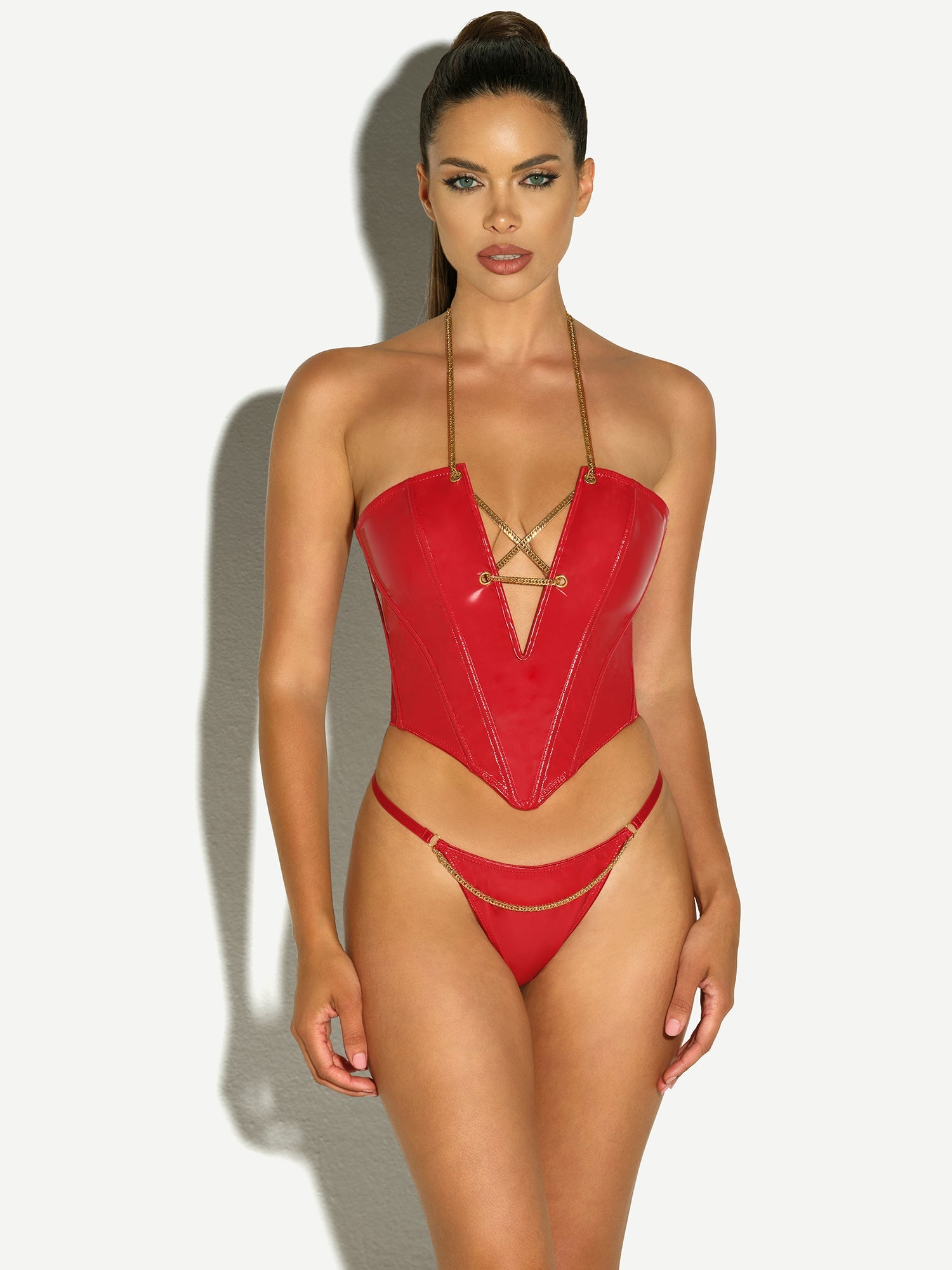 Sexy Fetish Chained Bustier Bra Set - Lingerie for Women, Gothic Corset Top with Adjustable Straps & Hook Closure | Perfect for Role Play, Boudoir Photography & BDSM Costume