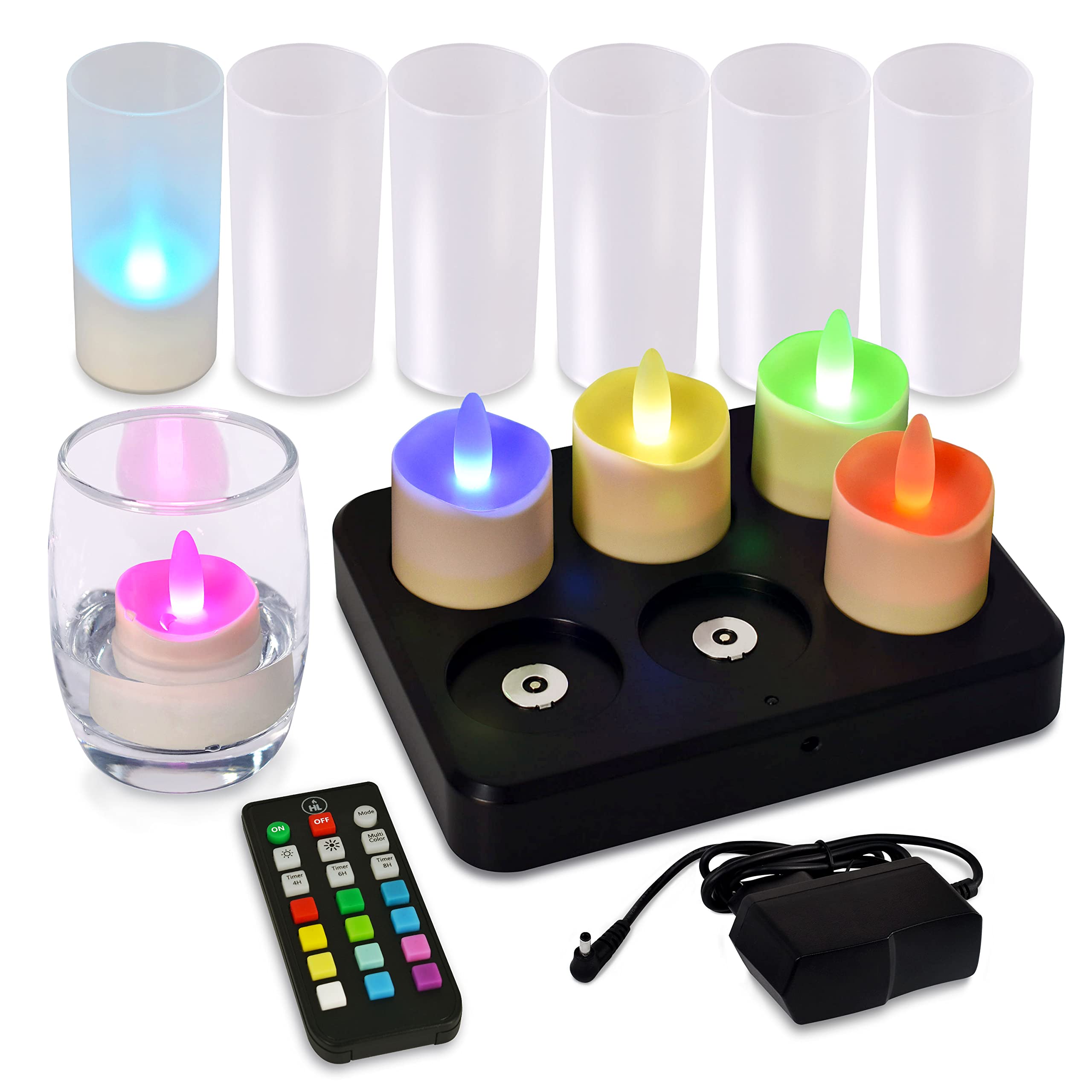 HL Rechargeable LED Tea Light Candles - 6 Pack Color Changing Flameless Candles with Remote & Timer, 52-Hour Flickering Effect, Waterproof for Home Decor, Parties, Weddings & Restaurant Ambiance
