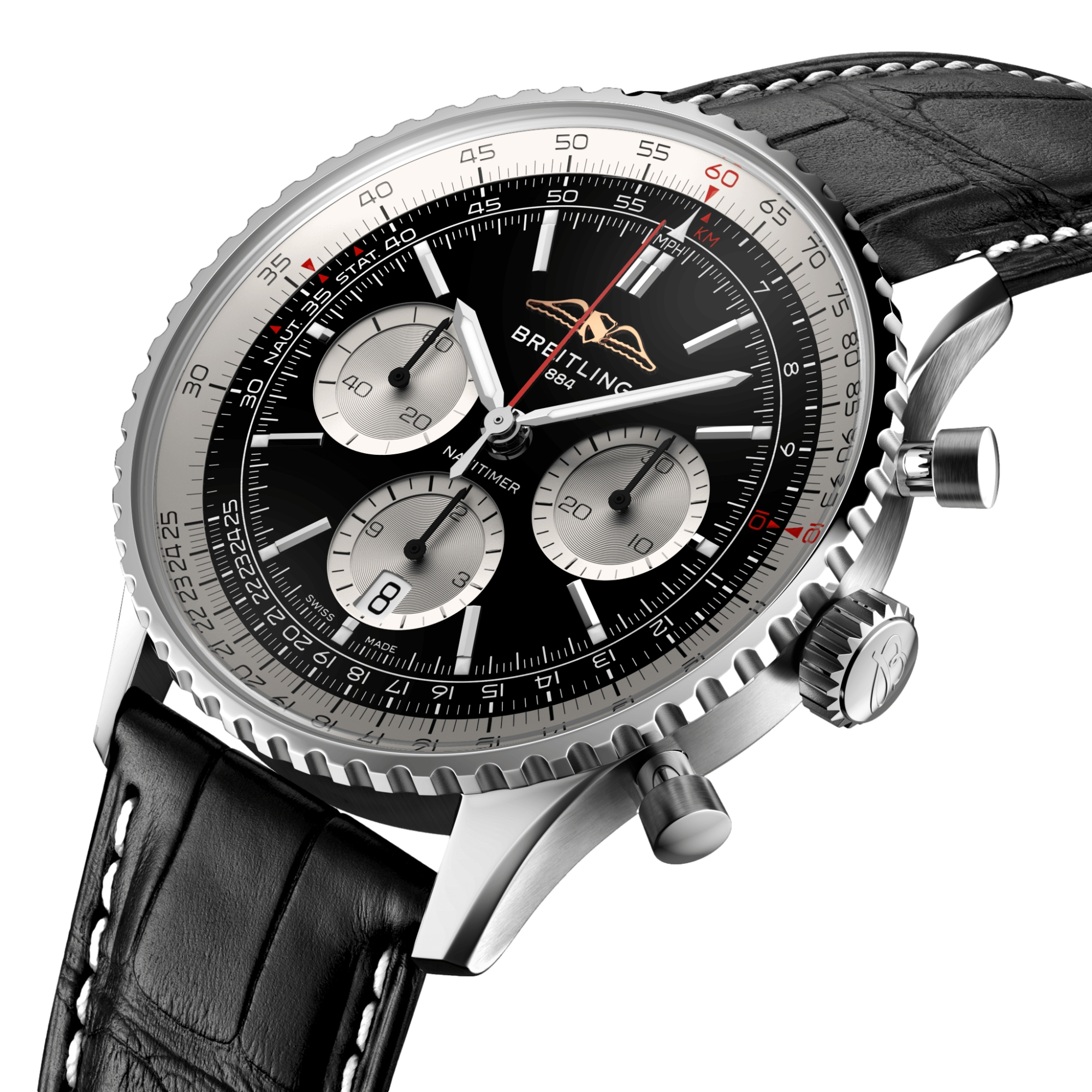Breitling Navitimer B01 Chronograph 43mm Black Dial Men's Watch with Leather Strap - Luxury Pilot & Business Timepiece for Aviation Professionals & Watch Collectors