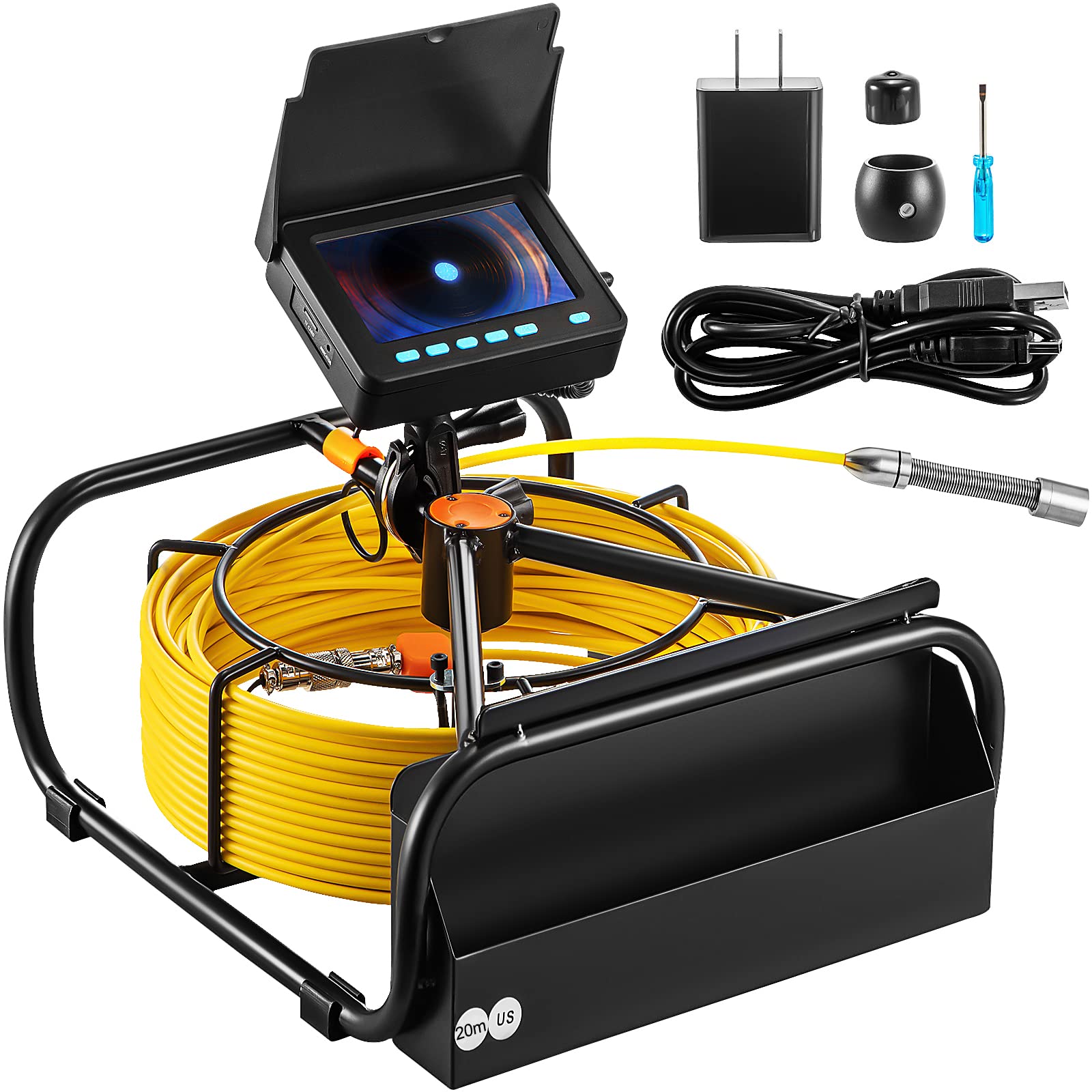 VEVOR 65.6ft Sewer Inspection Camera with DVR & LED Lights, 4.3