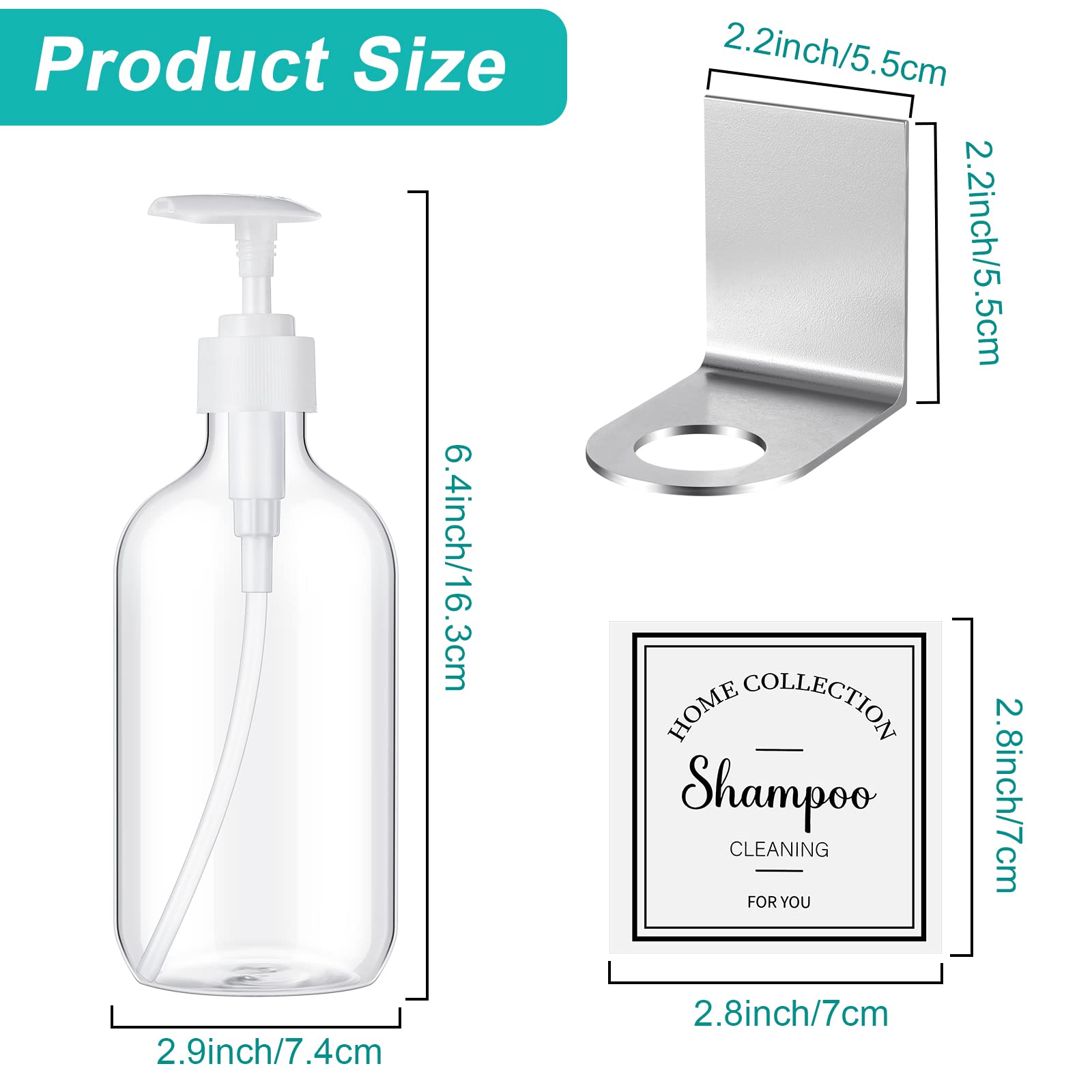 3-Chamber Refillable Shampoo Dispenser for Shower Wall - 17oz No-Drill Bathroom Organizer with 3 Hook Brackets & 6 Label Stickers (Silver) - Perfect for Bathroom, Spa, Gym Locker Room Organization