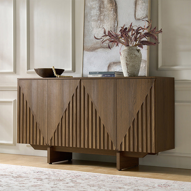 Stylish Wooden Buffet Sideboard with Deep Embossed Texture - Perfect for Dining Room Storage, Kitchen Organization & Living Room Decor