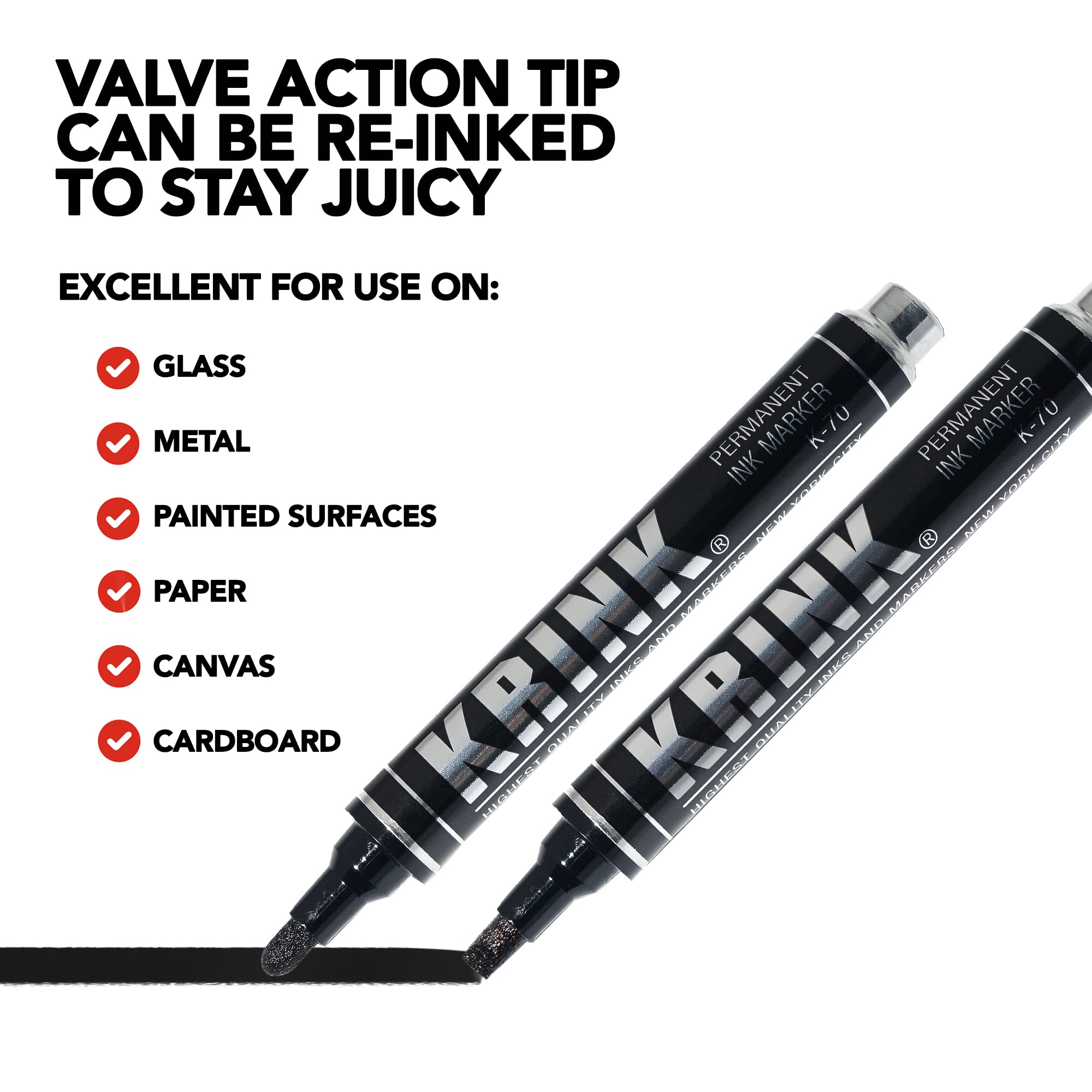 Krink K-70 Black Permanent Marker - Double-Sided Tip - Handcrafted in USA - Ideal for Art, Graffiti, Signage & Industrial Marking