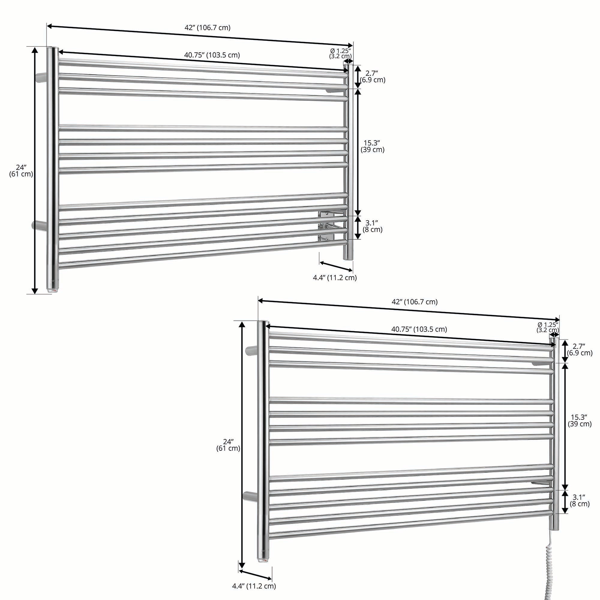 Ancona Amplia Dual 12 Bar Hardwired & Plug-in Chrome Towel Warmer - Premium Bathroom Heated Towel Rack for Spa, Luxury Home & Hotel Use