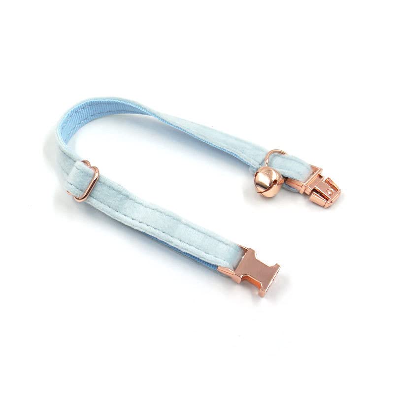 Custom Personalized Cat Collar - Adjustable Velvet Kitten Collar with Bell & Bow Tie - Engraved Nameplate for Small Cats & Puppies (16-26cm Neck, Blue) - Perfect for Gifts, Pet Parties & Daily Walks
