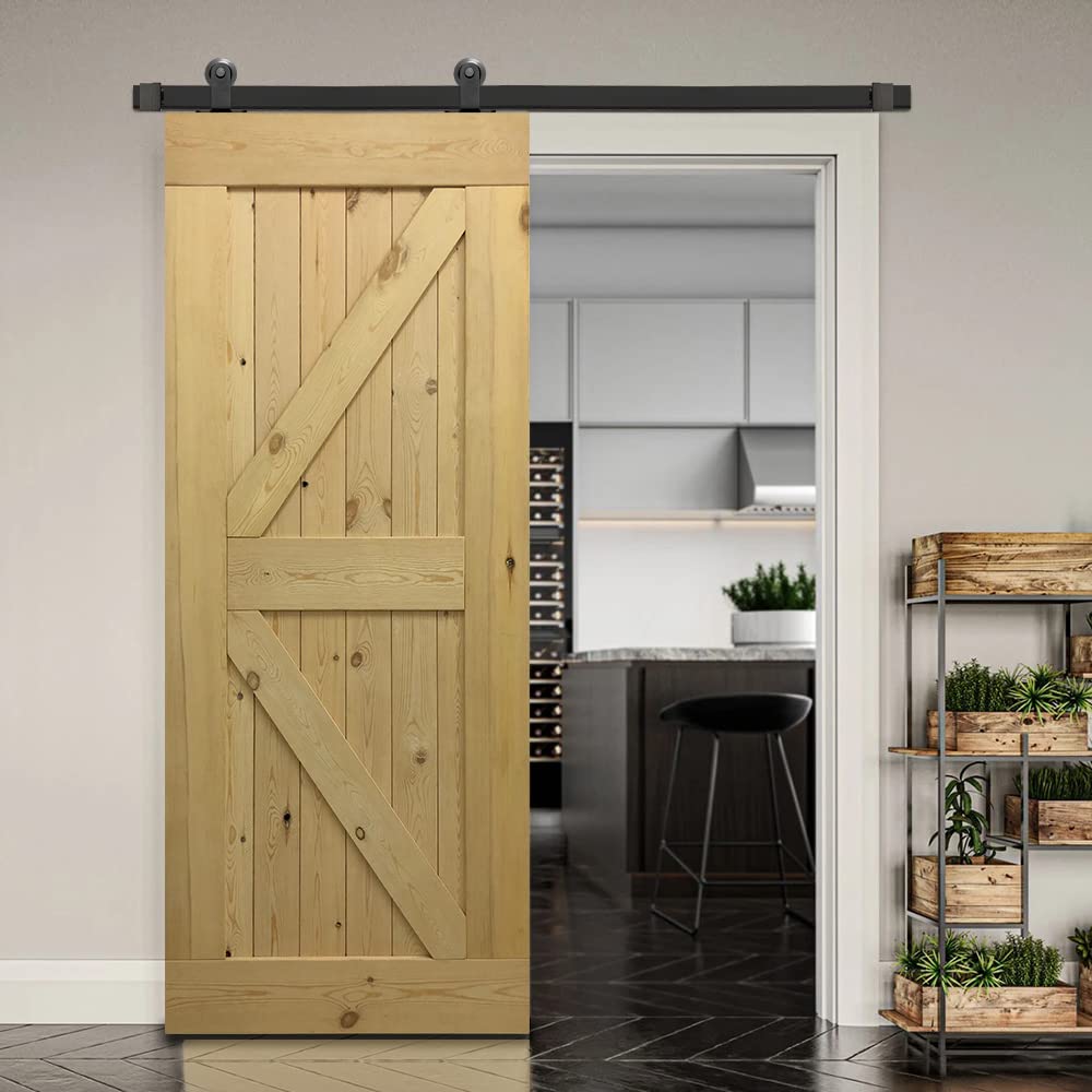 Hoconnie 16FT Top Mount Sliding Barn Door Hardware Kit - Black Single Door Track System for Rustic Home & Office (Perfect for Bedroom, Closet, and Interior Doors)