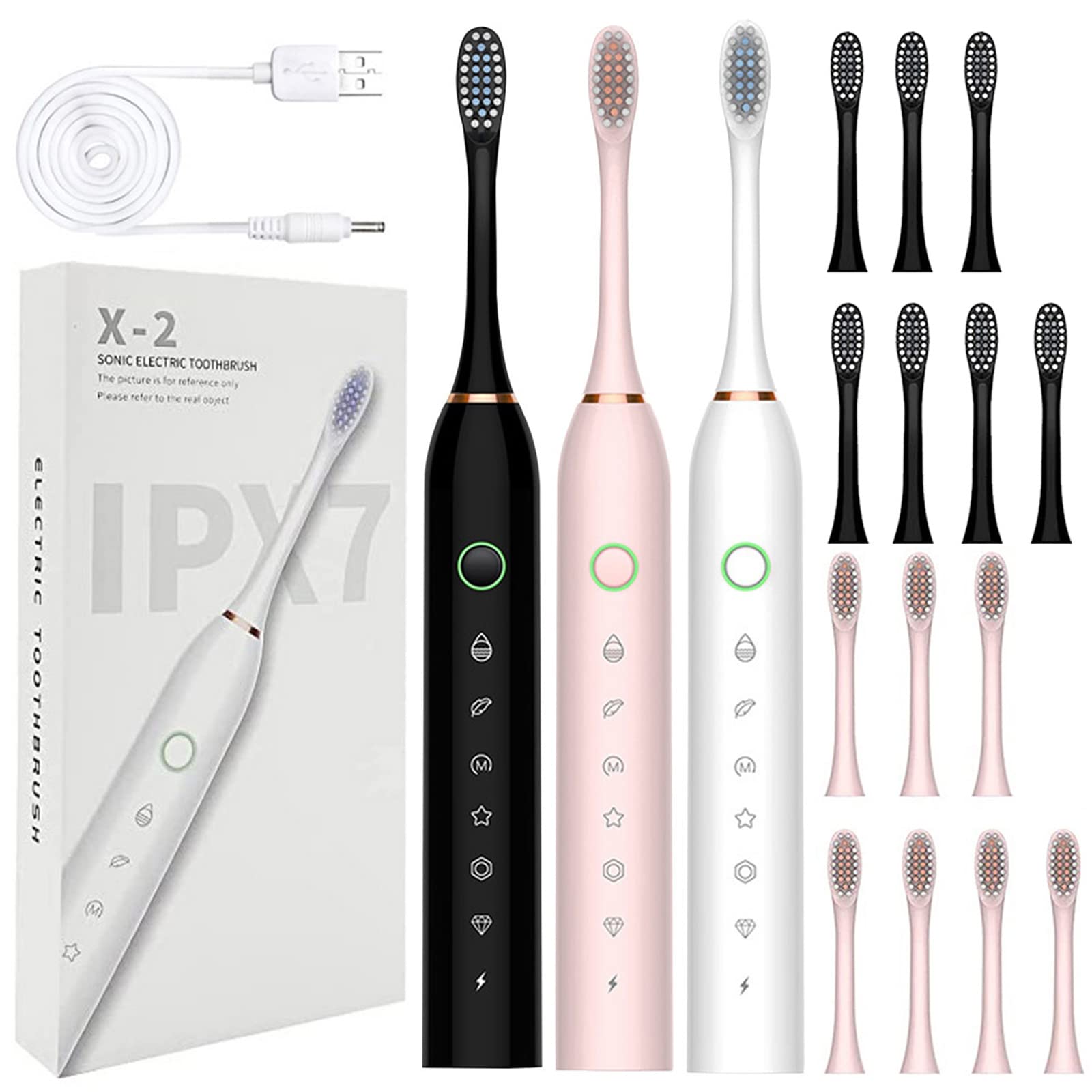 Rechargeable Electric Toothbrush for Adults with 8 Brush Heads & 6-Speed Modes, IPX7 Waterproof Fast Charge Travel Toothbrush Set - Perfect for Home Use, Travel, and Holiday Gifts