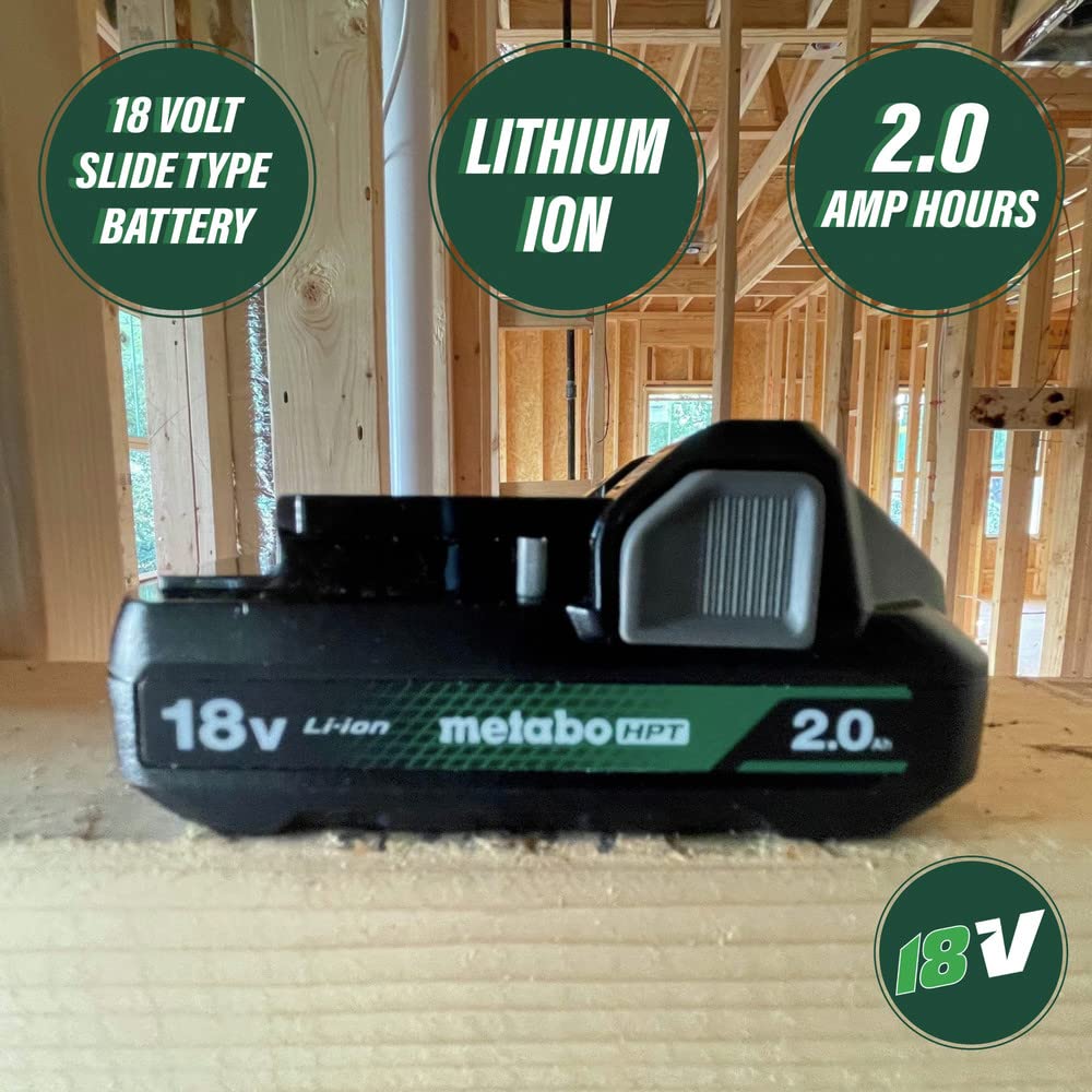 Metabo HPT 18V 2-Pack Lithium-Ion Batteries with Fast Charger Kit | 2.0Ah High-Capacity Batteries with LED Charge Indicator | UC18YKSLS | Perfect for Cordless Power Tools, Drills, Saws and Outdoor Equipment