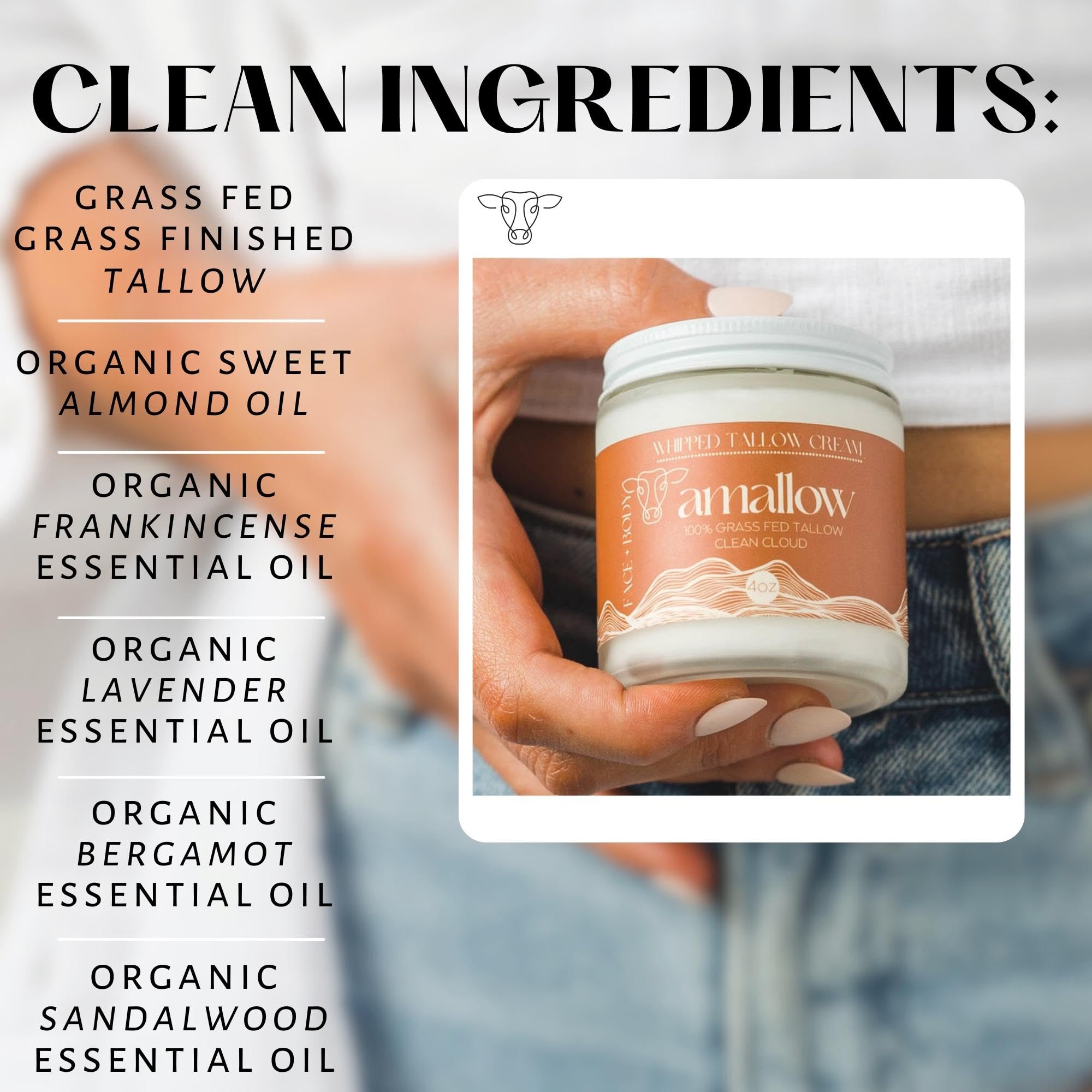 100% Grass-Fed Beef Tallow Skincare Set - Unscented & Scented Whipped Moisturizer for Face & Body - 4oz All-Natural Lotion - Perfect for Dry Skin, Eczema & Sensitive Skin Care Routine