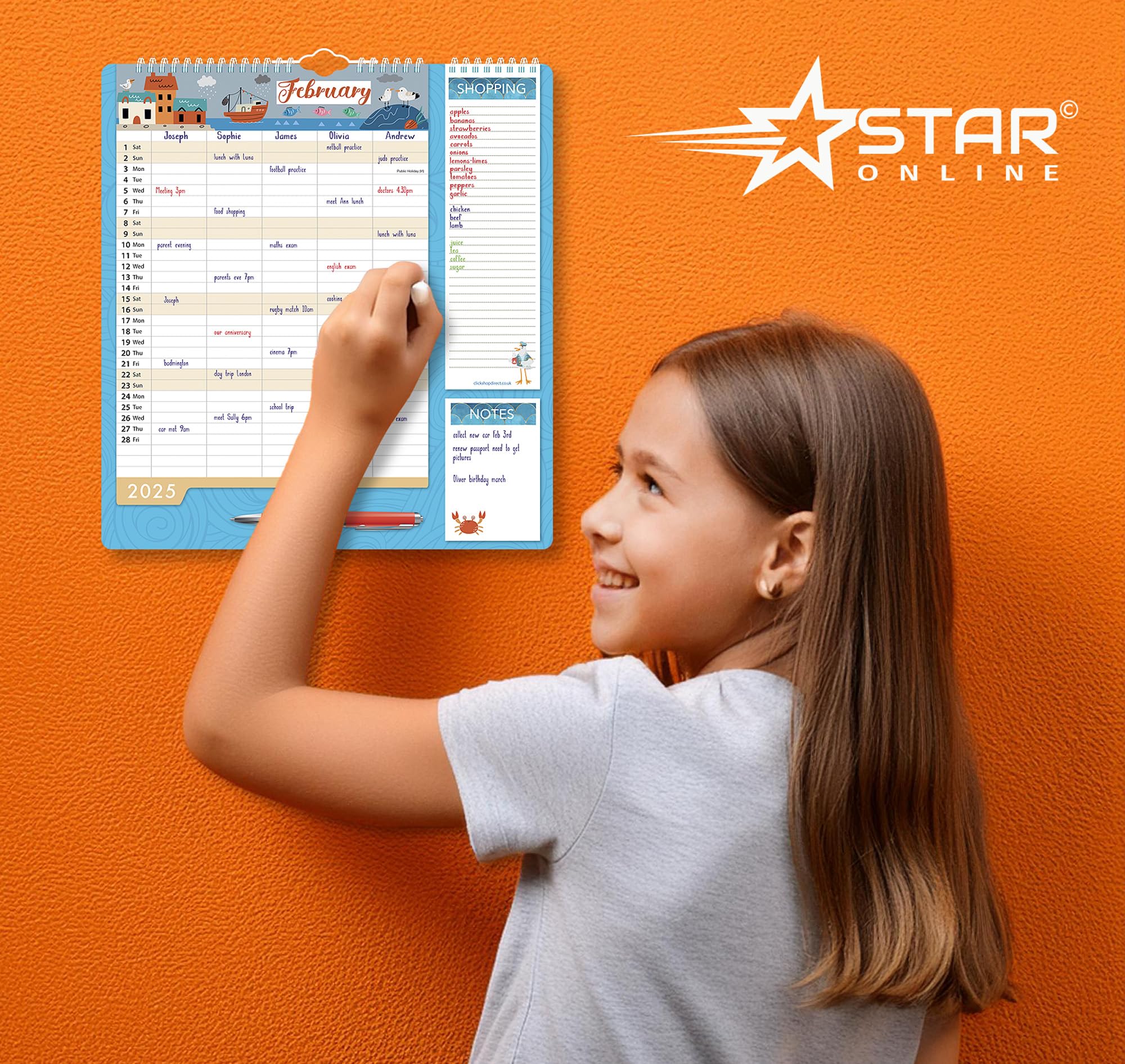 2025 Family Organizer Wall Calendar Planner with Memo Pad, Pen & Shopping List - Monthly 5-Column Design for Home & Office - Perfect for Family Schedules, Meal Planning & Goal Tracking
